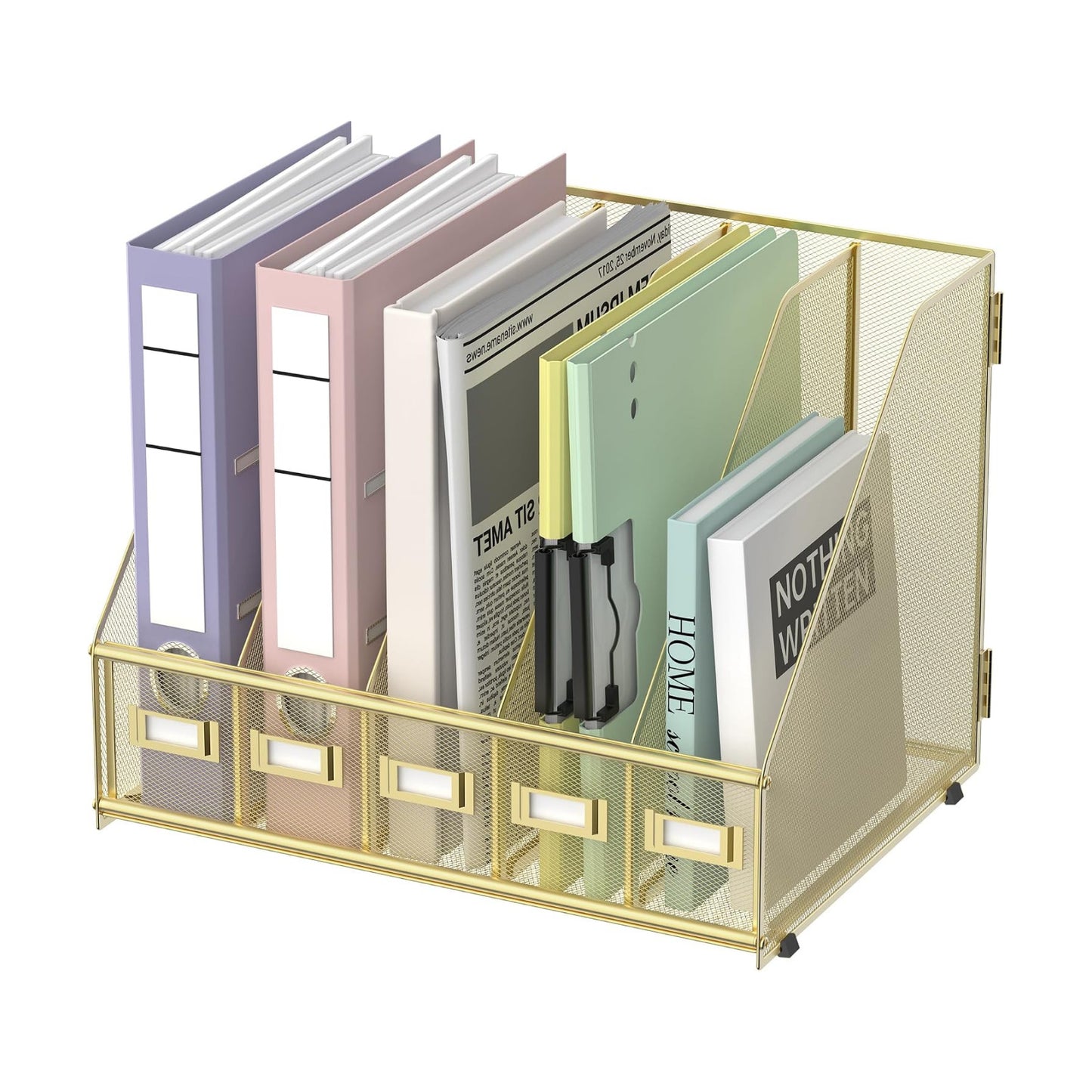 Desk Organizers Metal Desk Magazine File Holder with 5 Vertical Compartments Rack File Organizer for Office Desktop