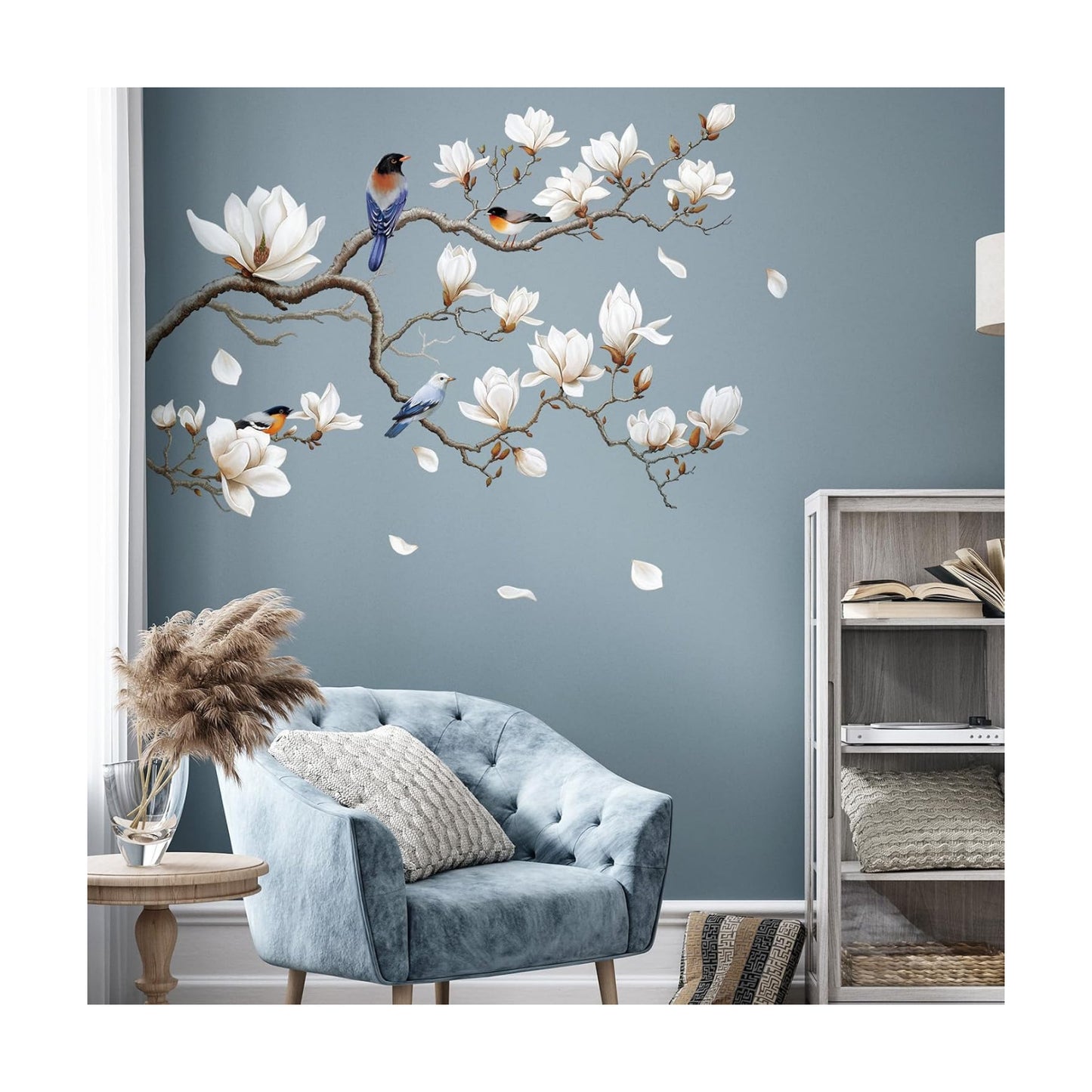 Branches Corner Wall / Left Magnolia Flower / White