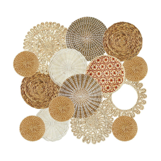 Boho Wall Basket Decor Handcrafted Seagrass Woven Wall Basket Rustic Round / Fresh Style / Set of 15