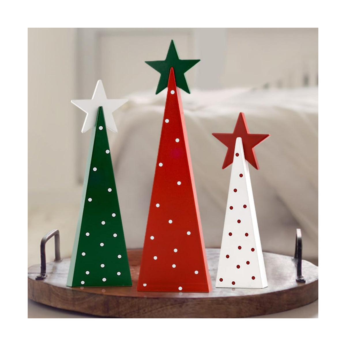 Christmas Decorations Indoor, 3 PCS Wooden Xmas Tree with Stars