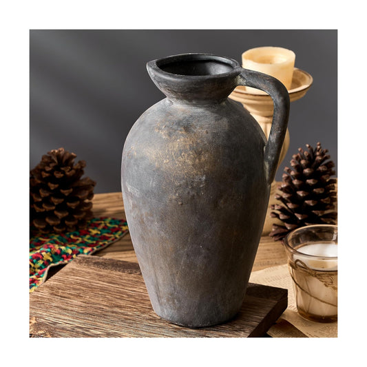 Antique Rustic Ceramic Vase / Black Bronze- 9.3 / 9.3 Inch