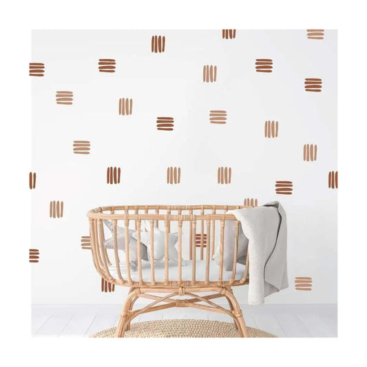 Set Boho Three Line Brown Wall Decal- Geometrical Shape / Boho Line Brown / 12 x 36 / Set of 24