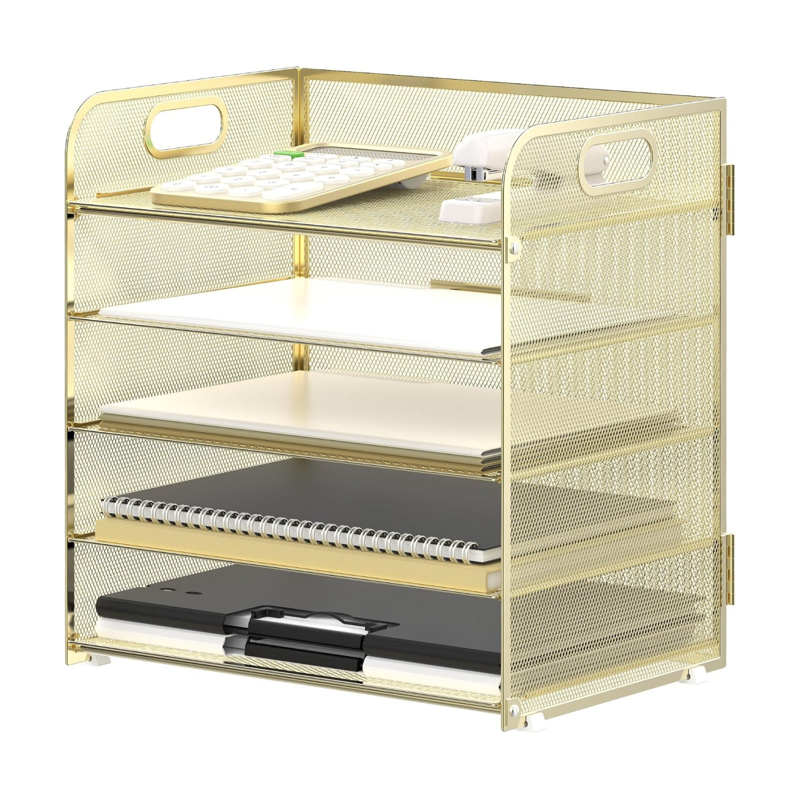 5 Trays Paper Organizer Letter Tray with Handle-Mesh Desk File Organizer, Paper Sorter Desk Organizer for Office, Home