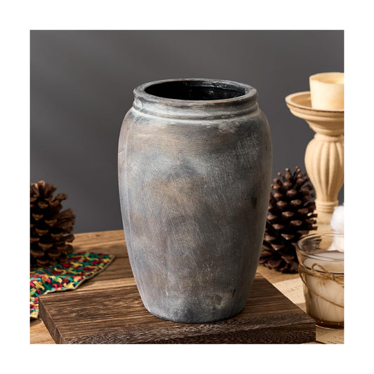 Ceramic Terracotta Rustic Vase Home Decor Farmhouse Decorative Vase / Black Bronze- 8.2 / 8.2 Inch