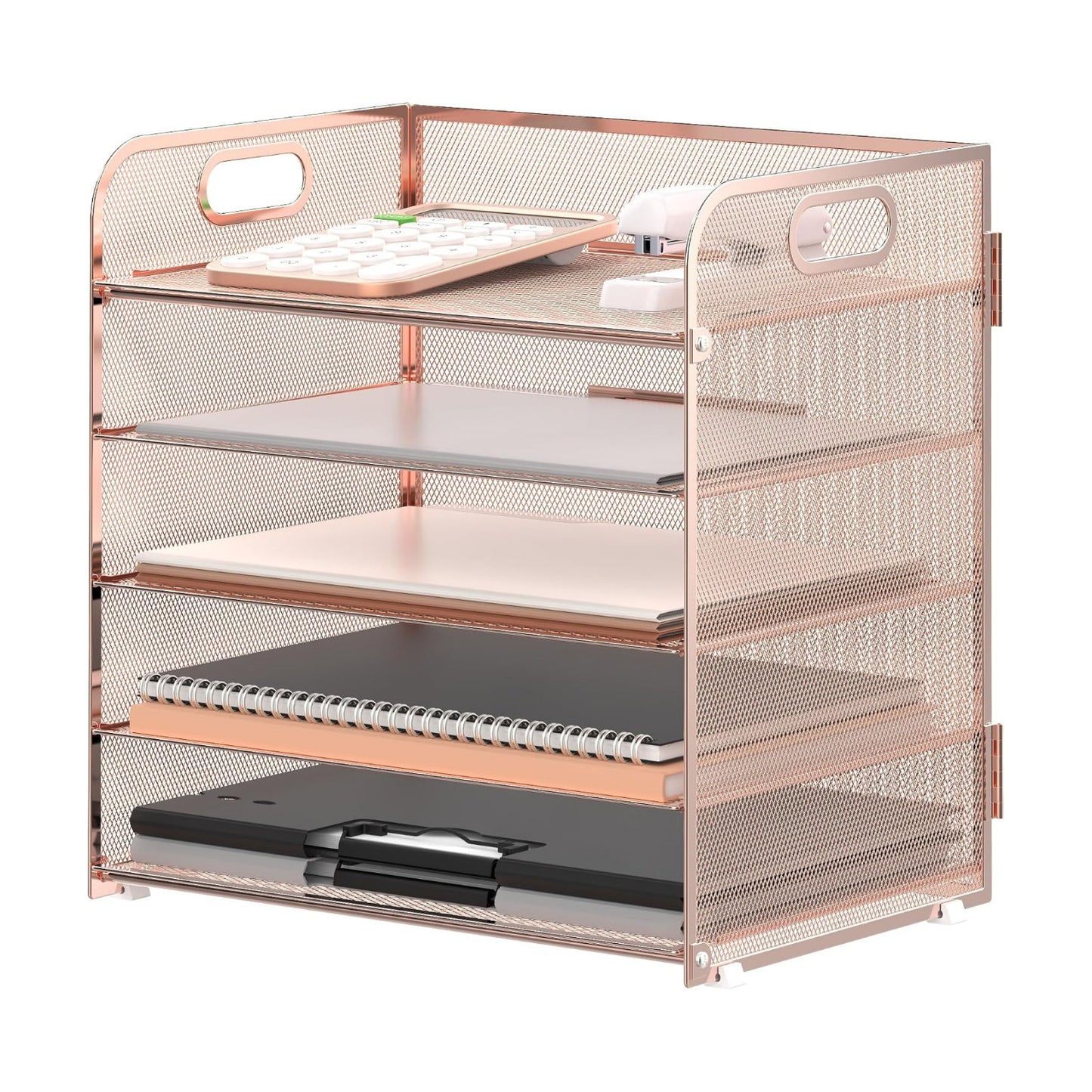 5 Trays Paper Organizer Letter Tray with Handle-Mesh Desk File Organizer, Paper Sorter Desk Organizer for Office, Home