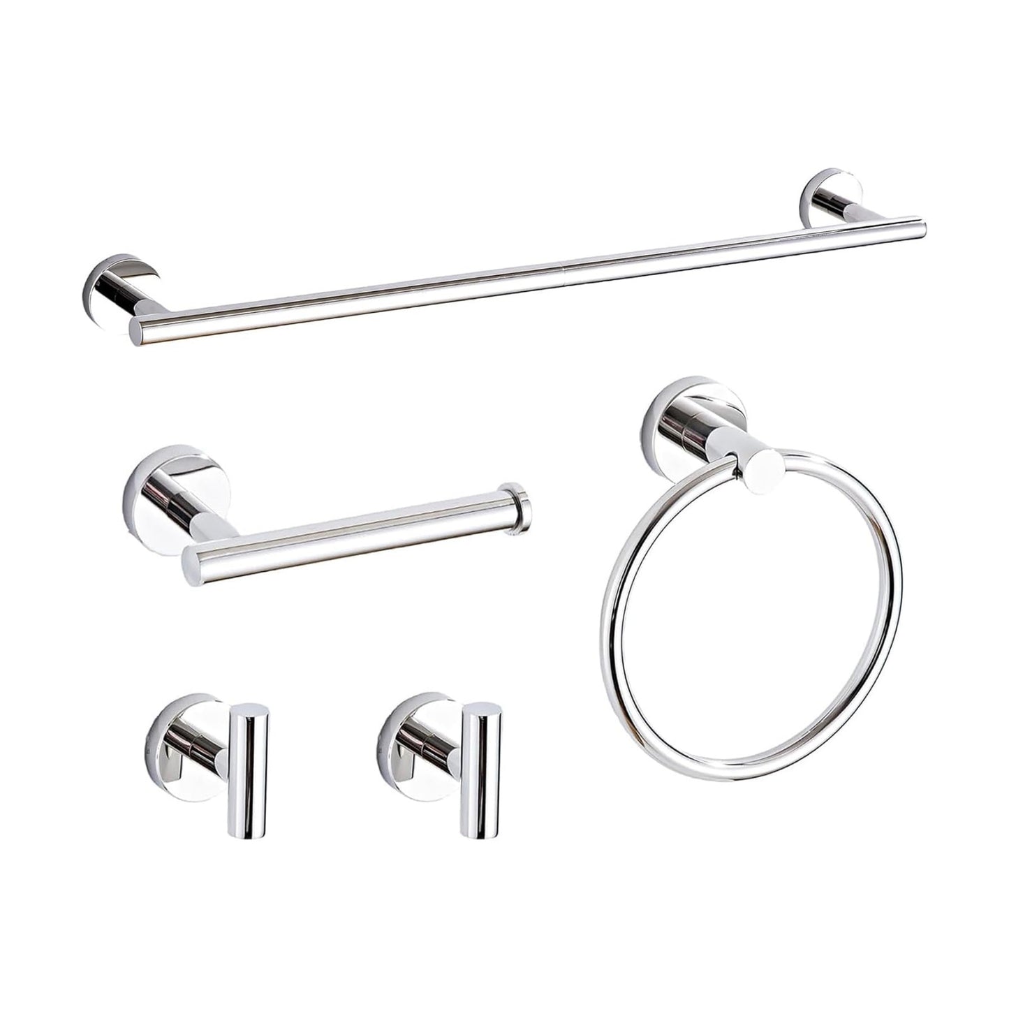 Polished Chrome Bathroom Hardware Accessories Set 5 Piece, Stainless Steel Bath Towel Bar Set 24 Inch,Toilet Paper