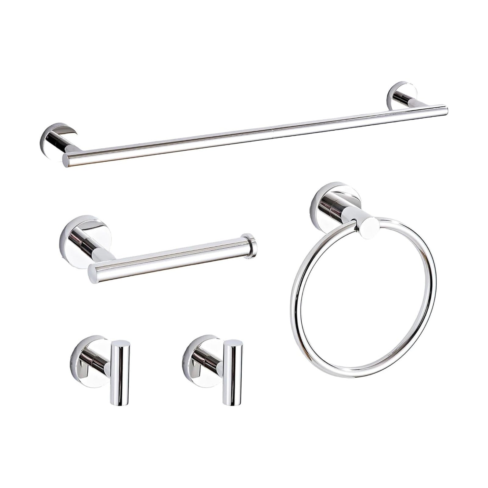 Polished Chrome Bathroom Hardware Accessories Set 5 Piece, Stainless Steel Bath Towel Bar Set 24 Inch,Toilet Paper