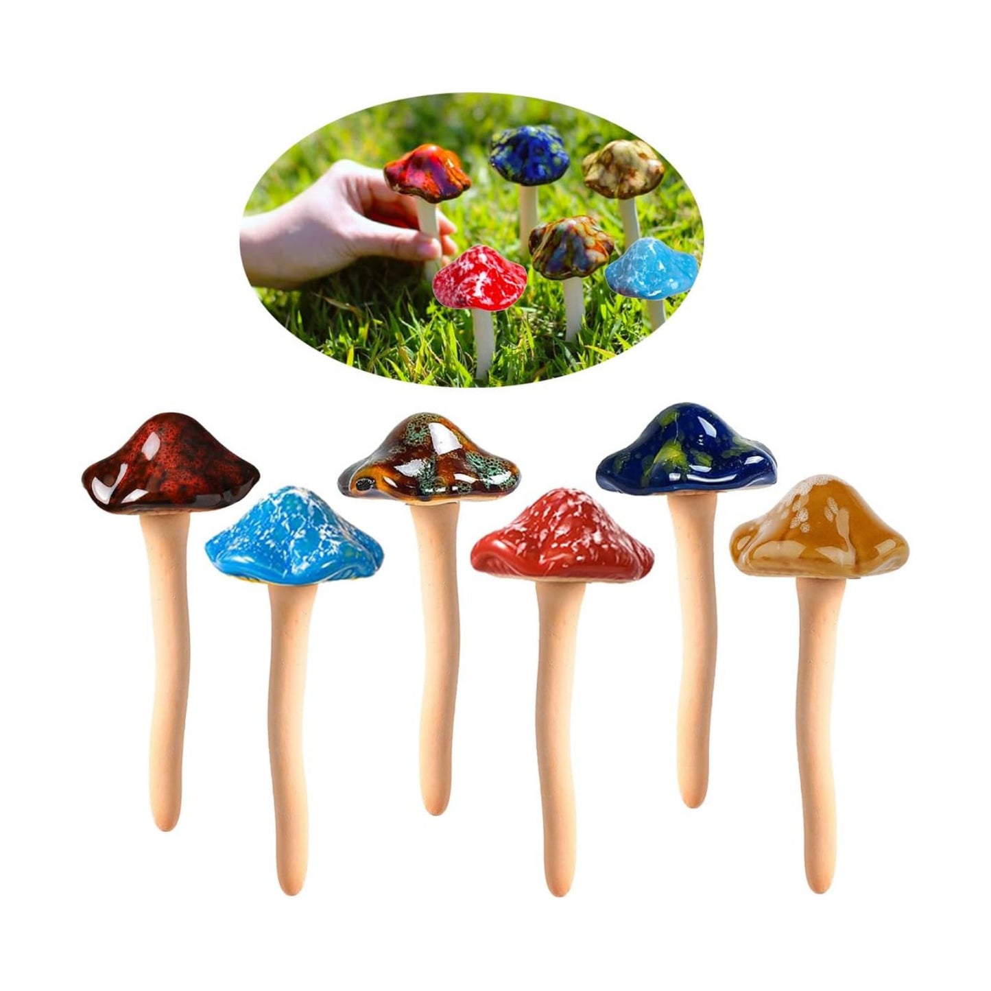 Ceramic Mushrooms / Mushroom-brown / Set of 6