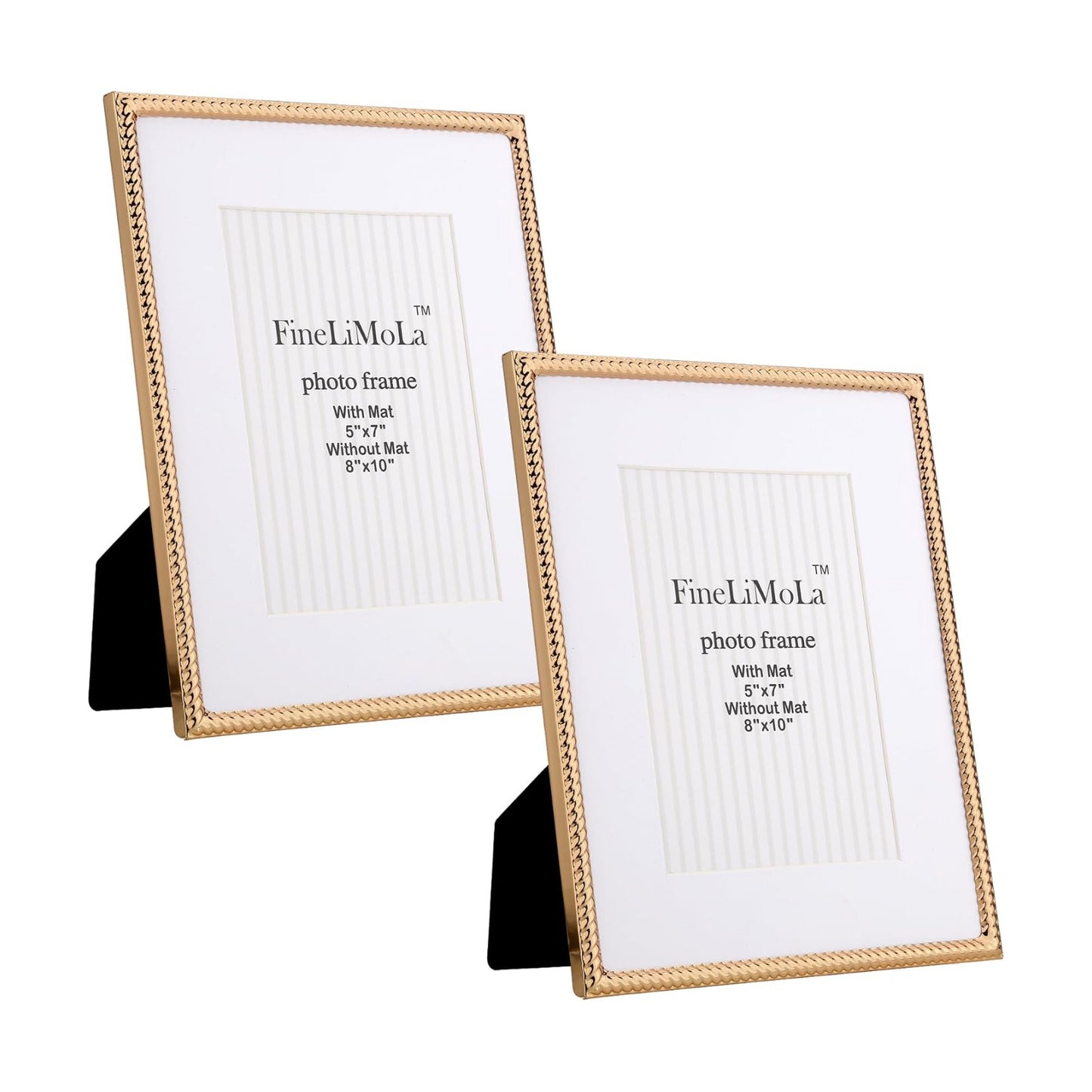 8x10'' Gold Rope Design Metal Picture Frames With Acid Free Mat for 5x7'' 2 Pack, Gold Photo Frame 7x5'' for Desktop
