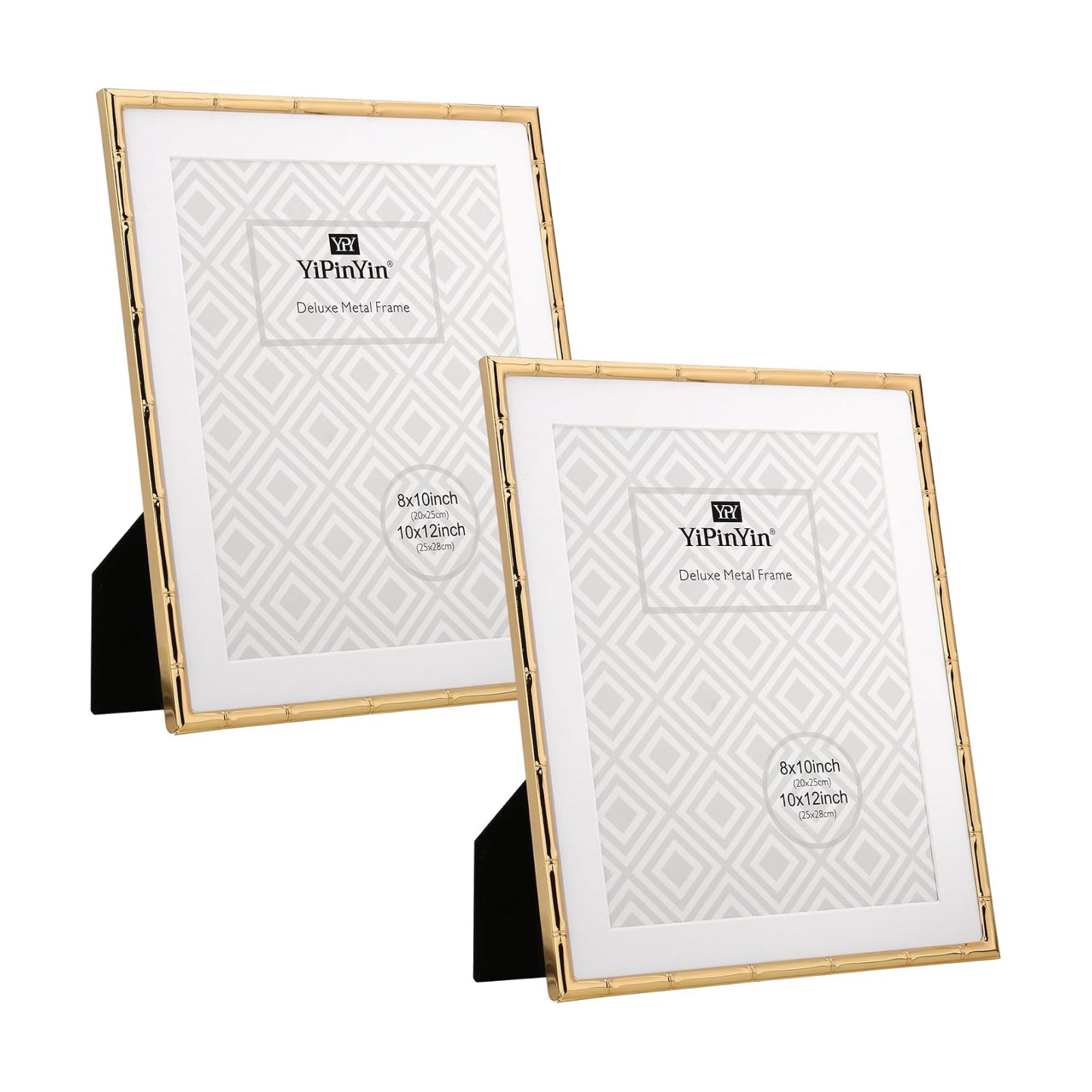YiPinYin 10x12'' Dark Gold Metal Bamboo Detail Picture Frame with Acid Free Mat for 8x10'' Set of 2,Elegant Narrow Gold