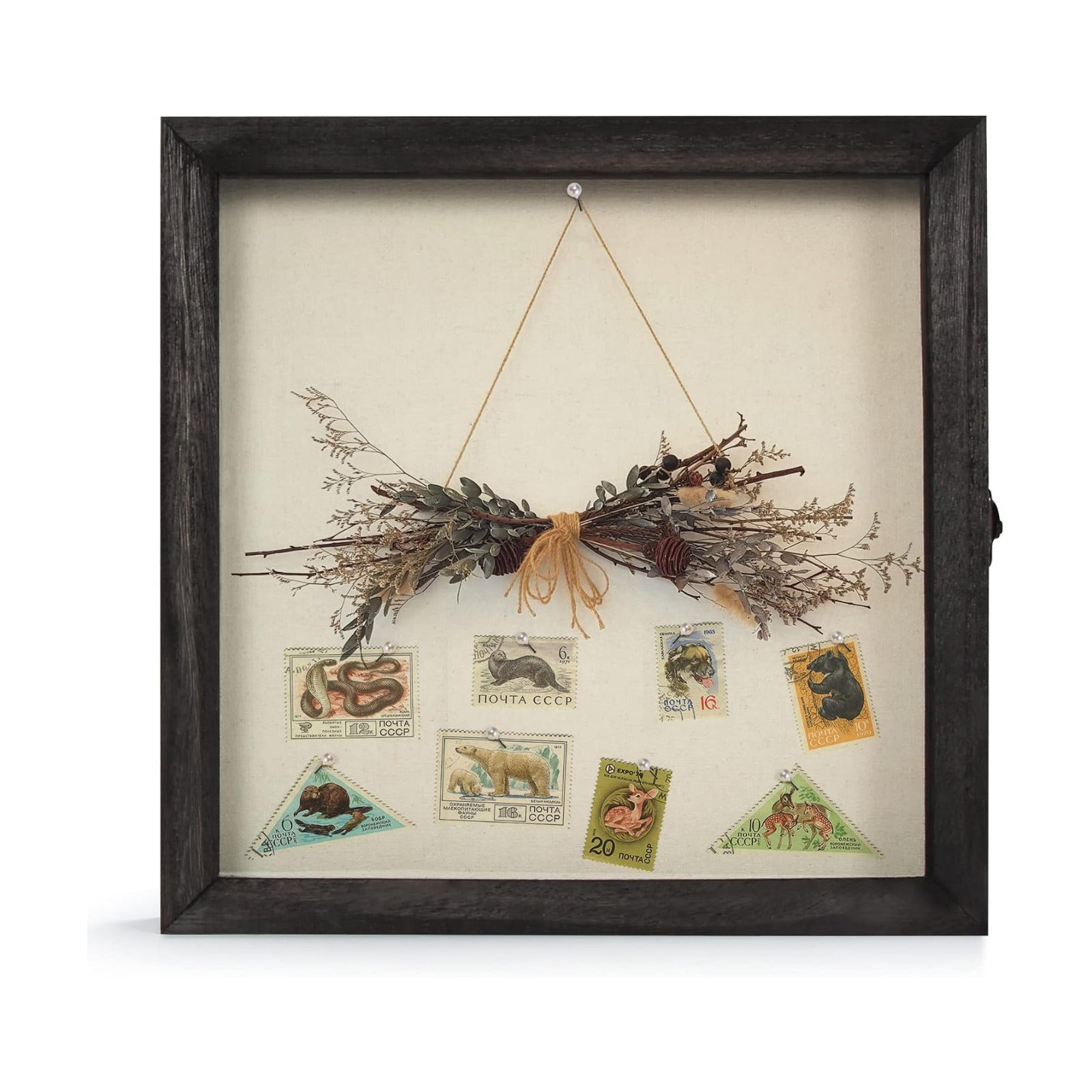 TJ.MOREE Shadow Box 12 x 12 Display Case Wood Picture Frame Memory Black | Fits 10.6x10.6 Inserts with Linen Back &