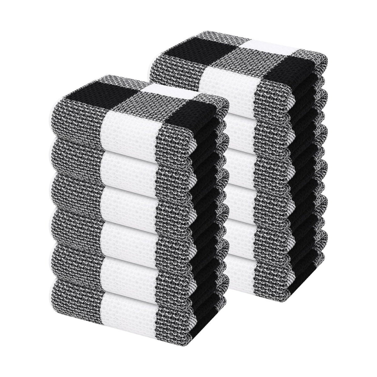 Mordimy Cotton Waffle Kitchen Towels, 13"x 28", 12 Pack, Black & White | Super Soft and Absorbent Buffalo Check