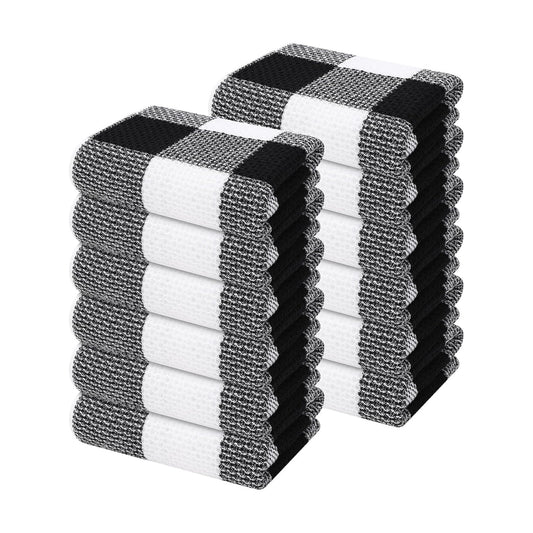 Mordimy Cotton Waffle Kitchen Towels, 13"x 28", 12 Pack, Black & White | Super Soft and Absorbent Buffalo Check