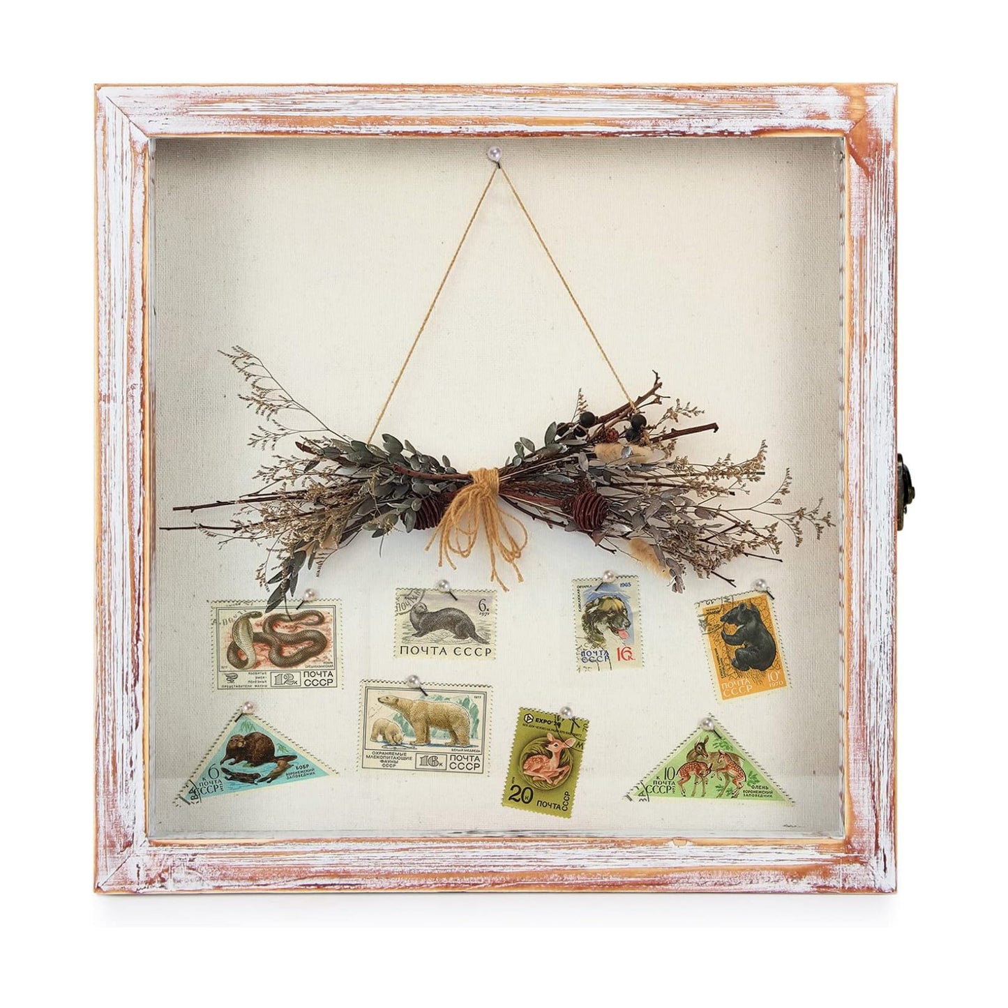 TJ.MOREE Shadow Box 12 x 12 Display Case Wood Picture Frame White Pink | Memory Box with Linen Back for Memorabilia