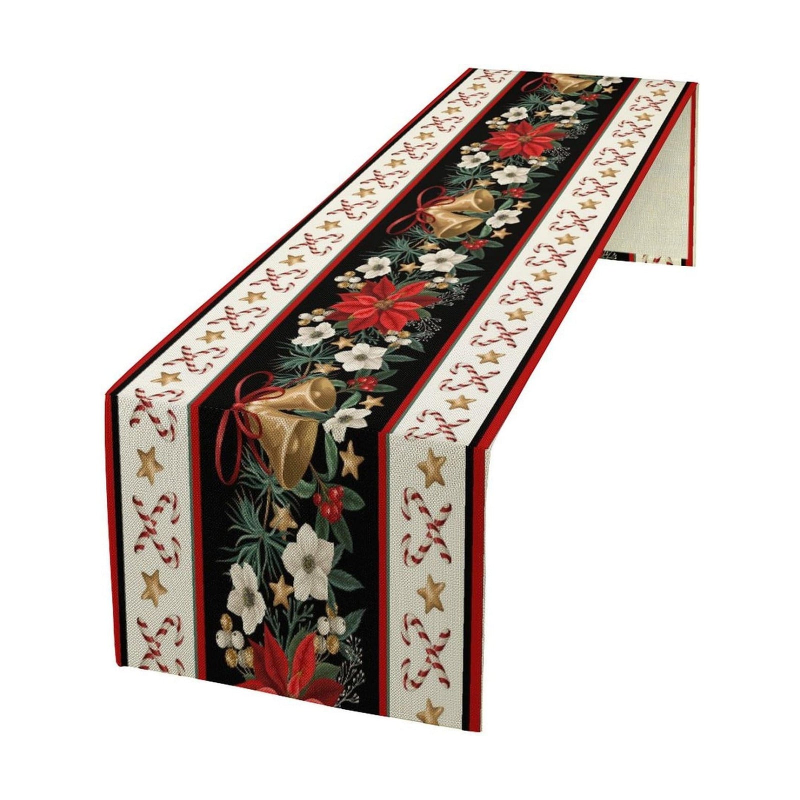 Christmas Linen Table Runner, Red and Black Buffalo Plaid Winter Xmas Holiday Farmhouse Style Patterns Printed Linen