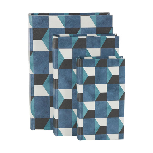 Faux Leather Decorative Box Faux Book Storage Book Shaped Boxes / Blue / 13", 11", 9"H