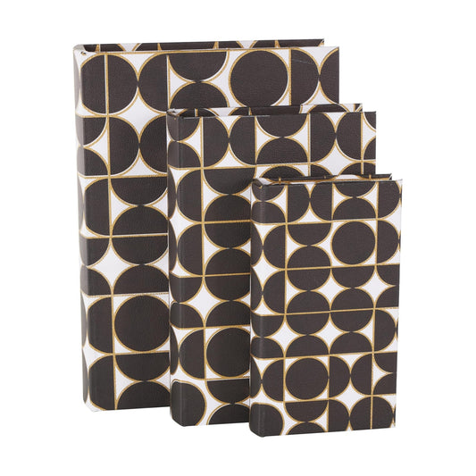 Faux Leather Decorative Box Faux Book Storage Book Shaped Boxes / Black / 12.8", 11", 9"H