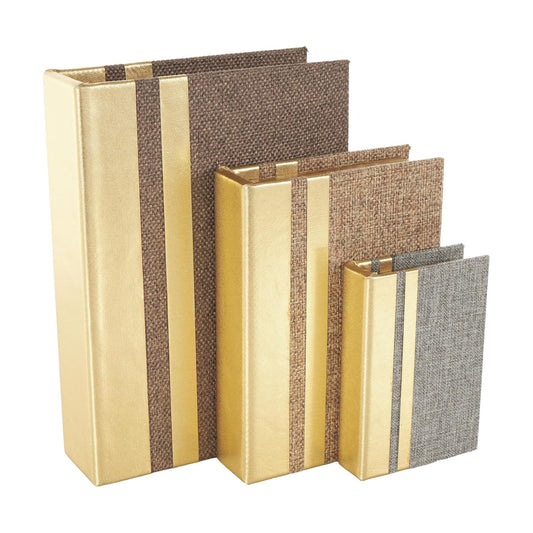 Wooden Decorative Box Faux Storage / Multi Colored / 3 SMALL SIZE TREASURE BOXES / Gold / Set of 3