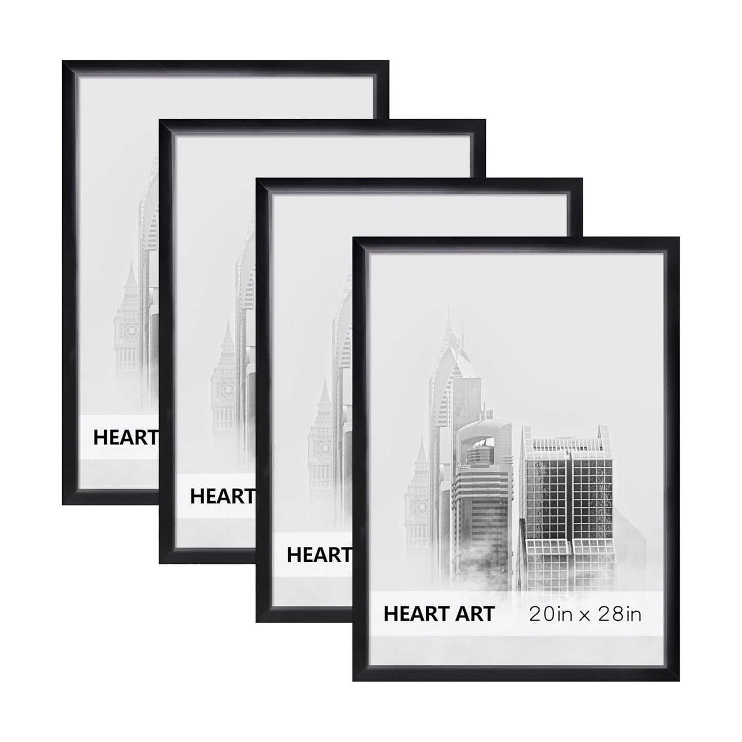 HEART ART 20x28 Poster Frames Without Mat Set of 4, Black | picture frames 20 x 28 Poster Frames