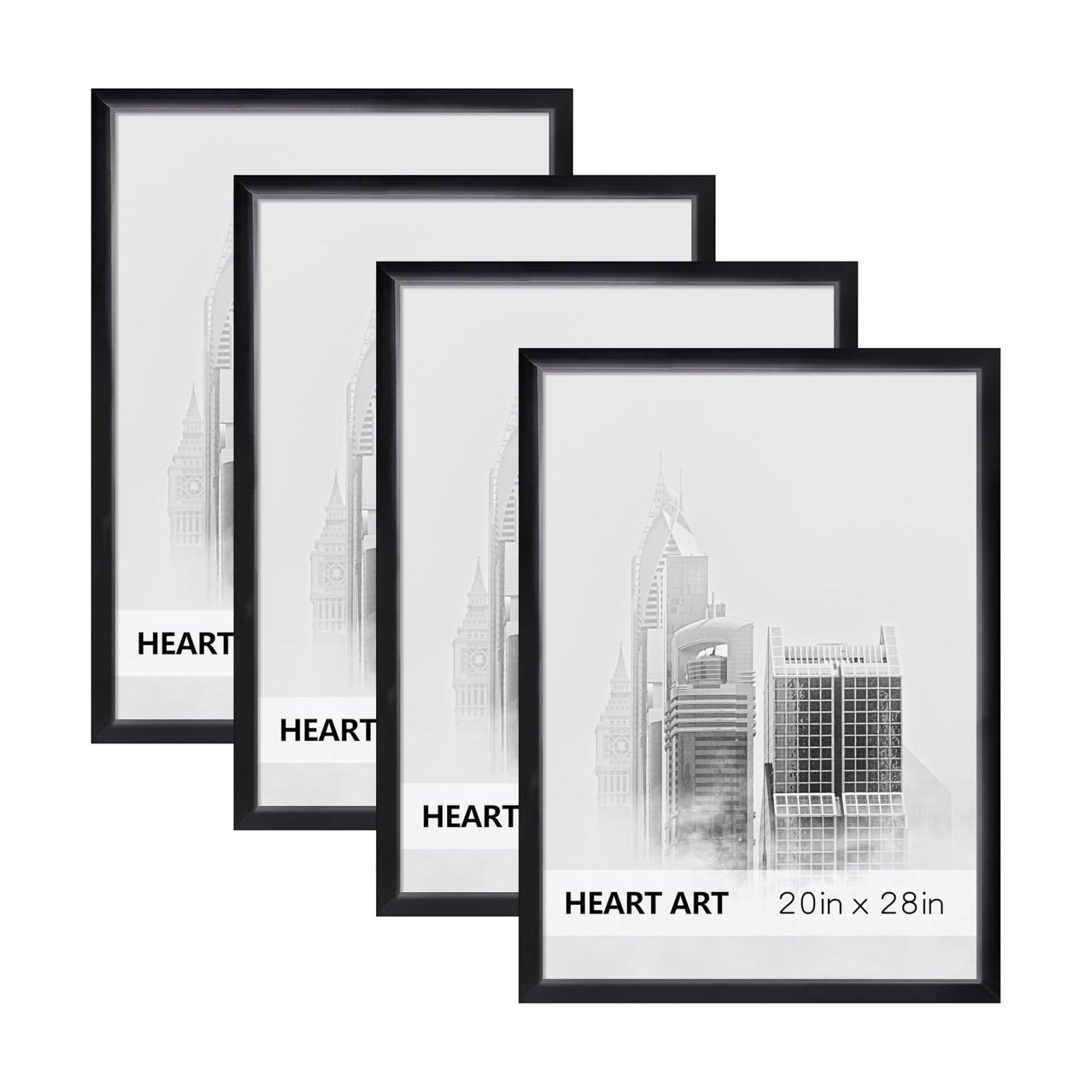 HEART ART 20x28 Poster Frames Without Mat Set of 4, Black | picture frames 20 x 28 Poster Frames