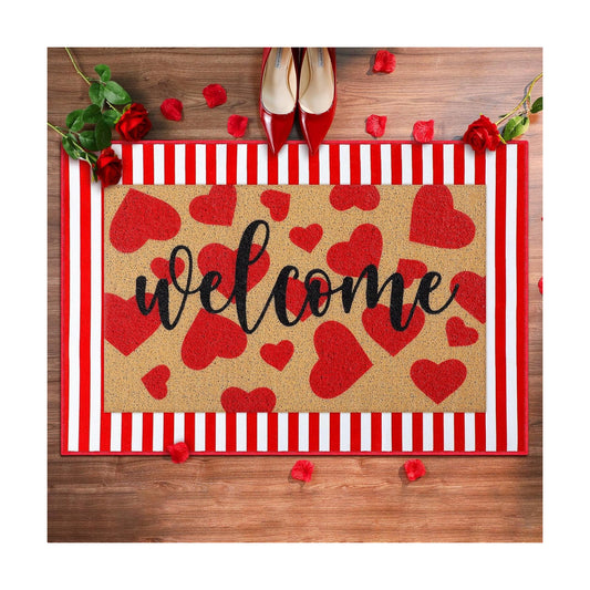 Tinideya 2 Pcs Valentine's Day Door Mat Outdoor Layered Heart Welcome Mat
