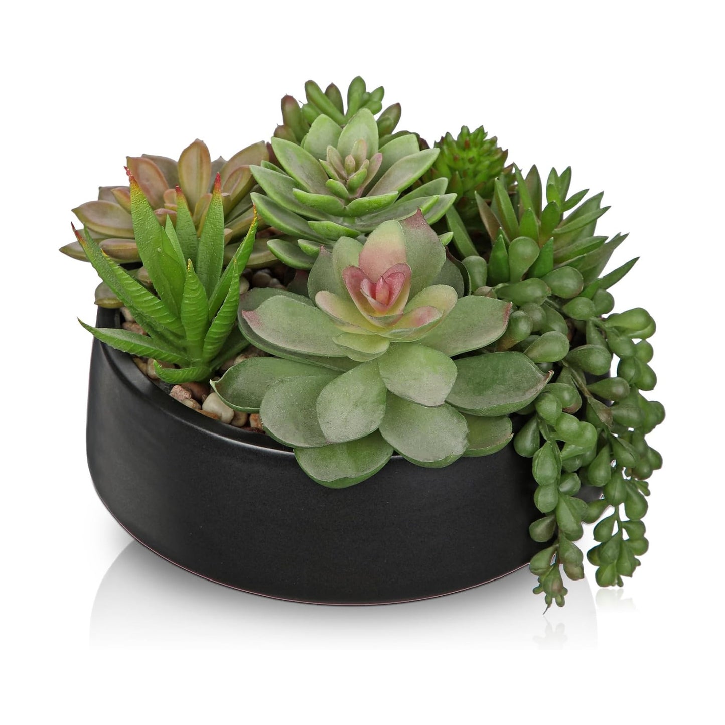 Artificial Succulent Plants in Pot Fake Succulents Arrangement / Black Ceramic#style 2 / 5.5 Inch