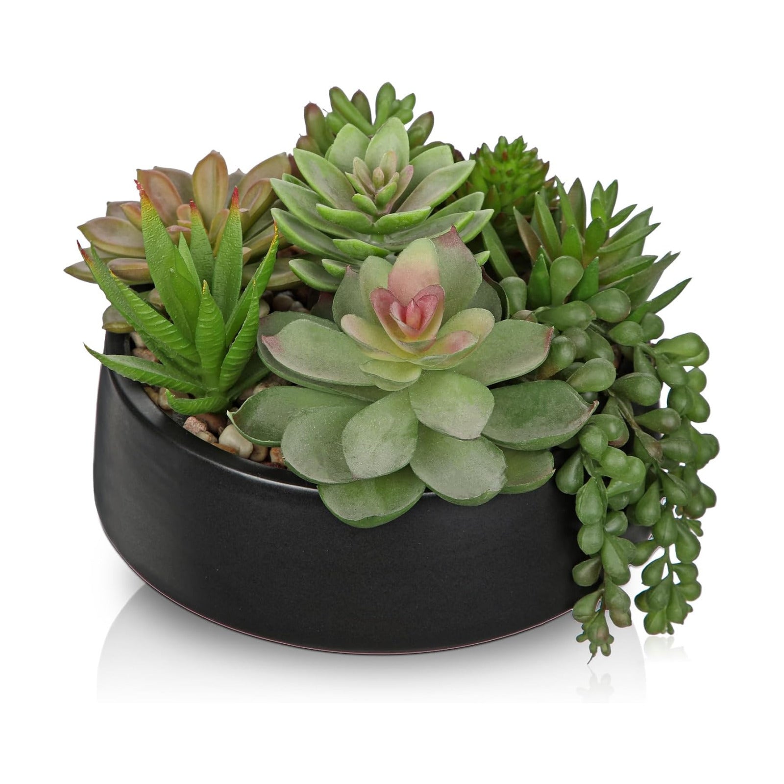 Artificial Succulent Plants in Pot Fake Succulents Arrangement / Black Ceramic#style 2 / 5.5 Inch