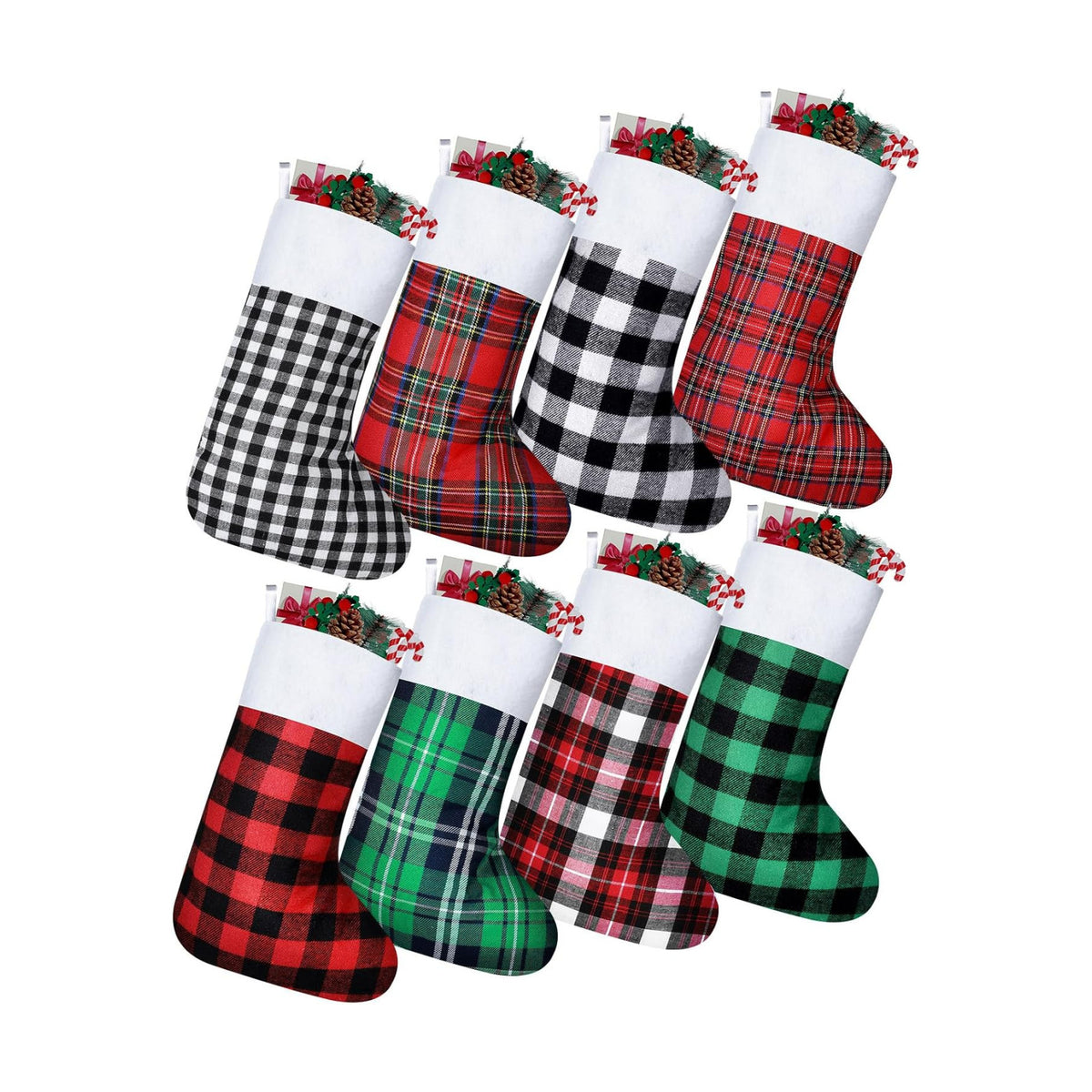 Tatuo 8 Pieces Christmas Stockings Buffalo Plaid for Fireplace,20 Inches