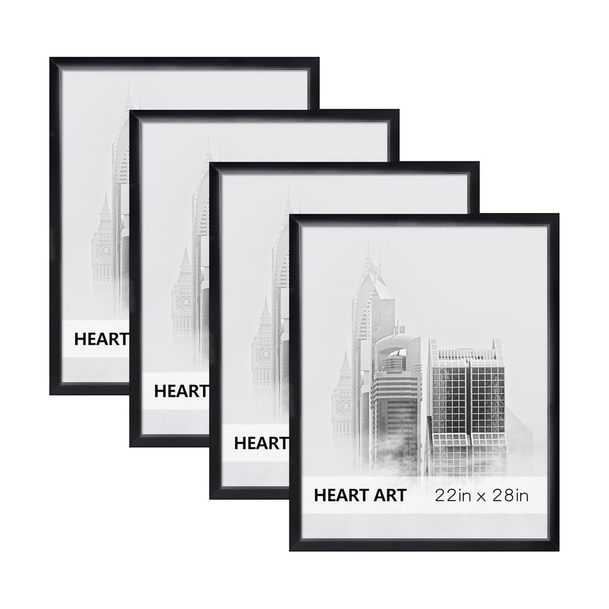 HEART ART 22x28 Poster Frames Without Mat Set of 4, Black | picture frames 22 x 28 Poster Frames