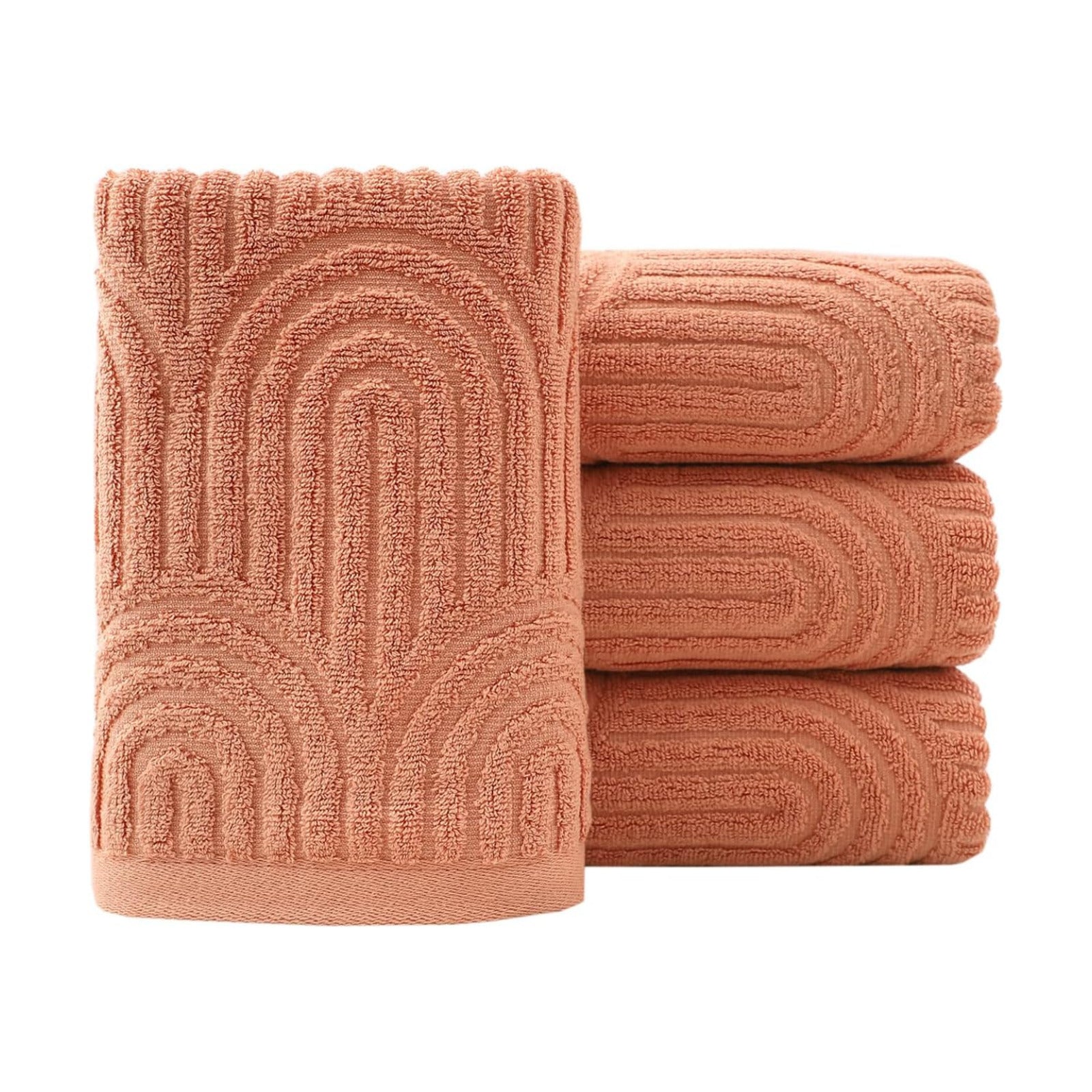 Hand Towels Set of 4 Striped Pattern 100% Cotton Absorbent Soft Decorative Towel for Bathroom (Burnt Orange)