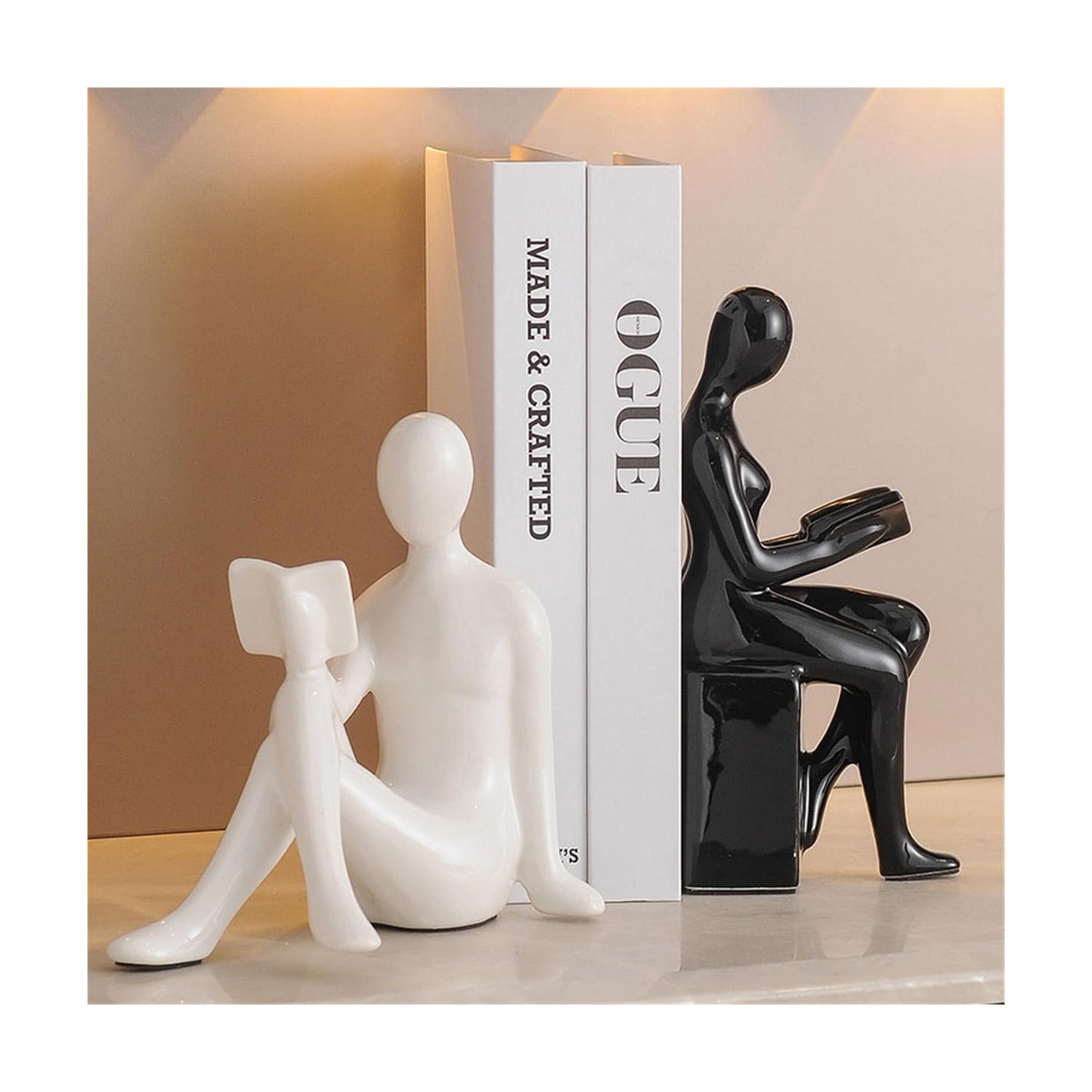 Modern Decorative Ceramic Reading Figure Bookends / Black+ White
