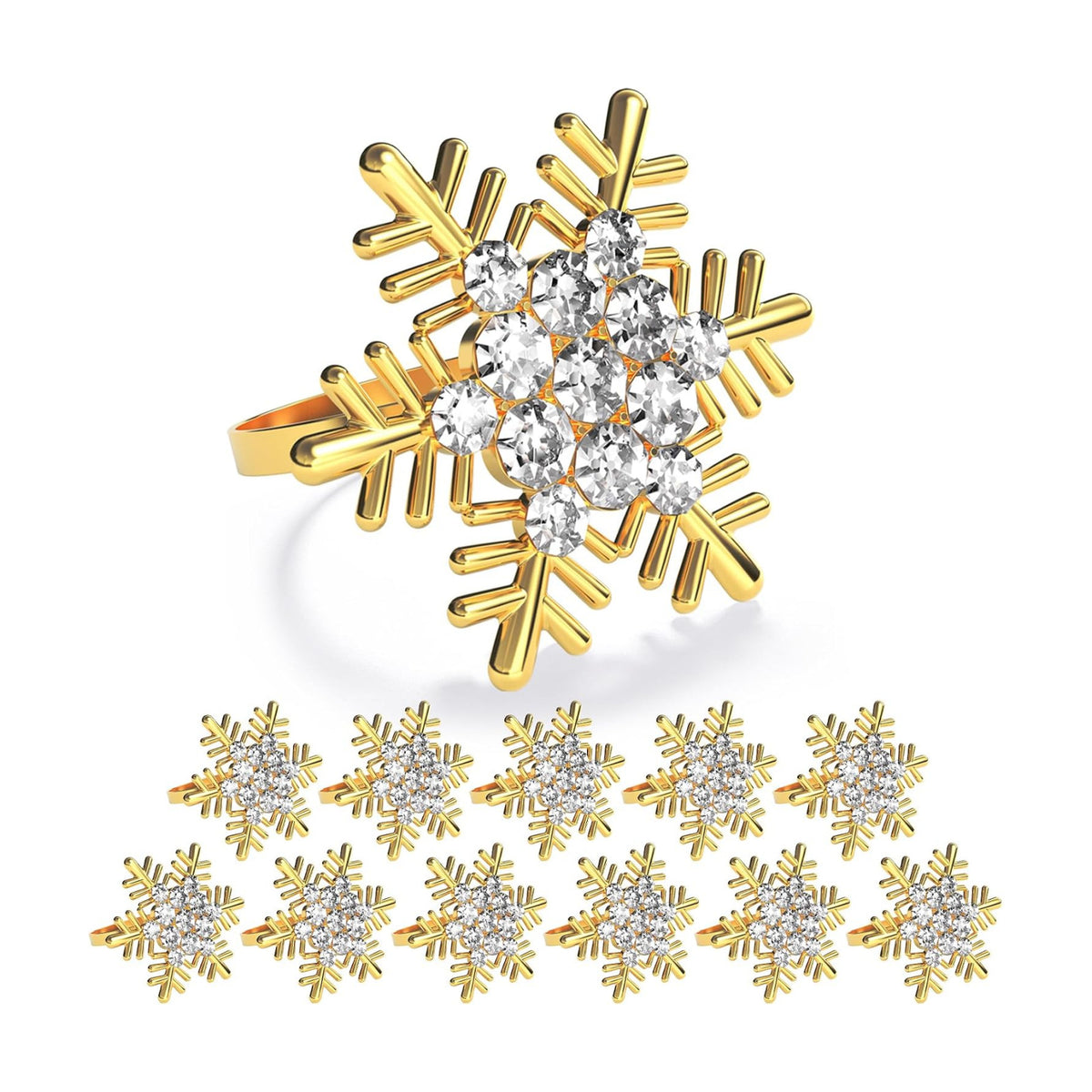 ZeeDix Christmas Gold Snowflake Napkin Rings Set of 12, Napkins Ring for Dinning Table - Rustic Dinner Tables Decoration for Wedding Receptions Christmas Thanksgiving Holiday Party Dinner Parties