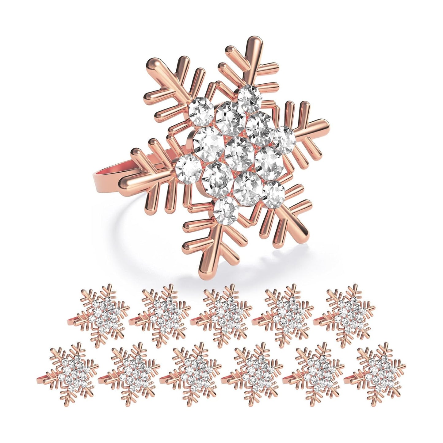 Christmas Snowflake Napkin Rings Set of 12- Rose Gold Rustic Dinner Tables Setting Decoration for Wedding Receptions
