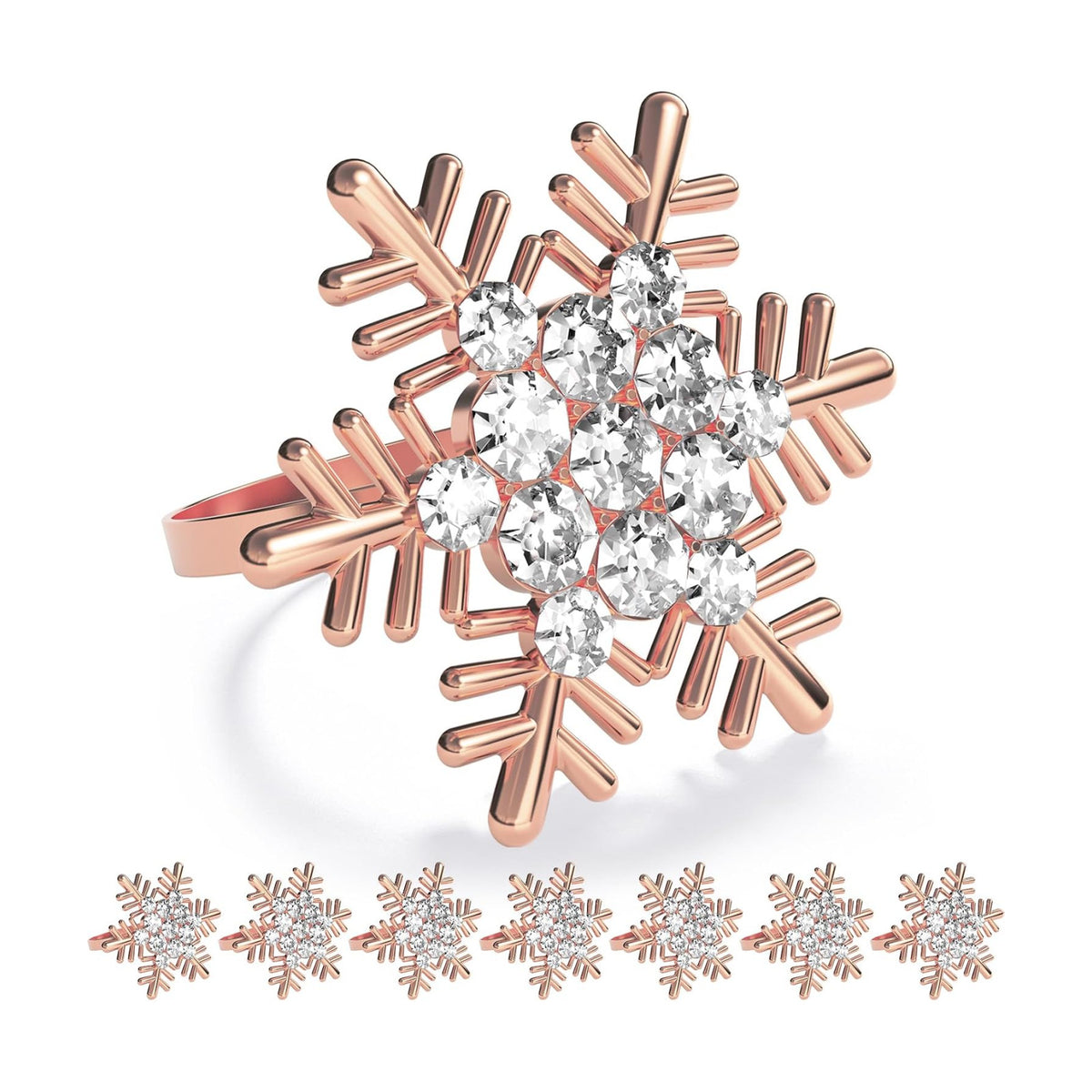 ZeeDix Christmas Snowflake Napkin Rings Set of 8- Rose Gold Rustic Dinner Tables Setting Decoration for Wedding Receptions, Christmas Holiday Party Dinner Parties