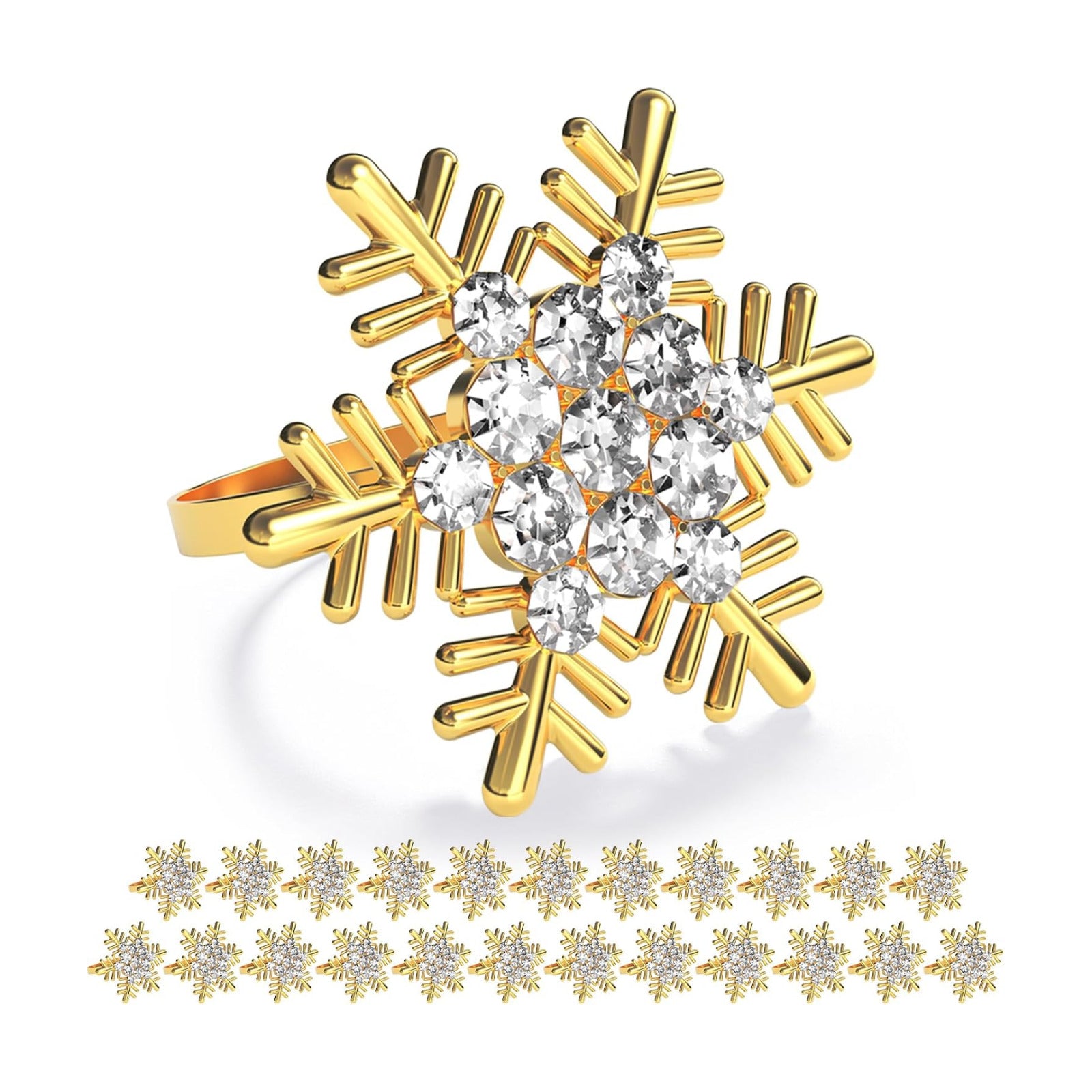 Christmas Gold Snowflake Napkin Rings Set of 24, Napkins Ring for Dinning Table - Rustic Dinner Tables Decoration for