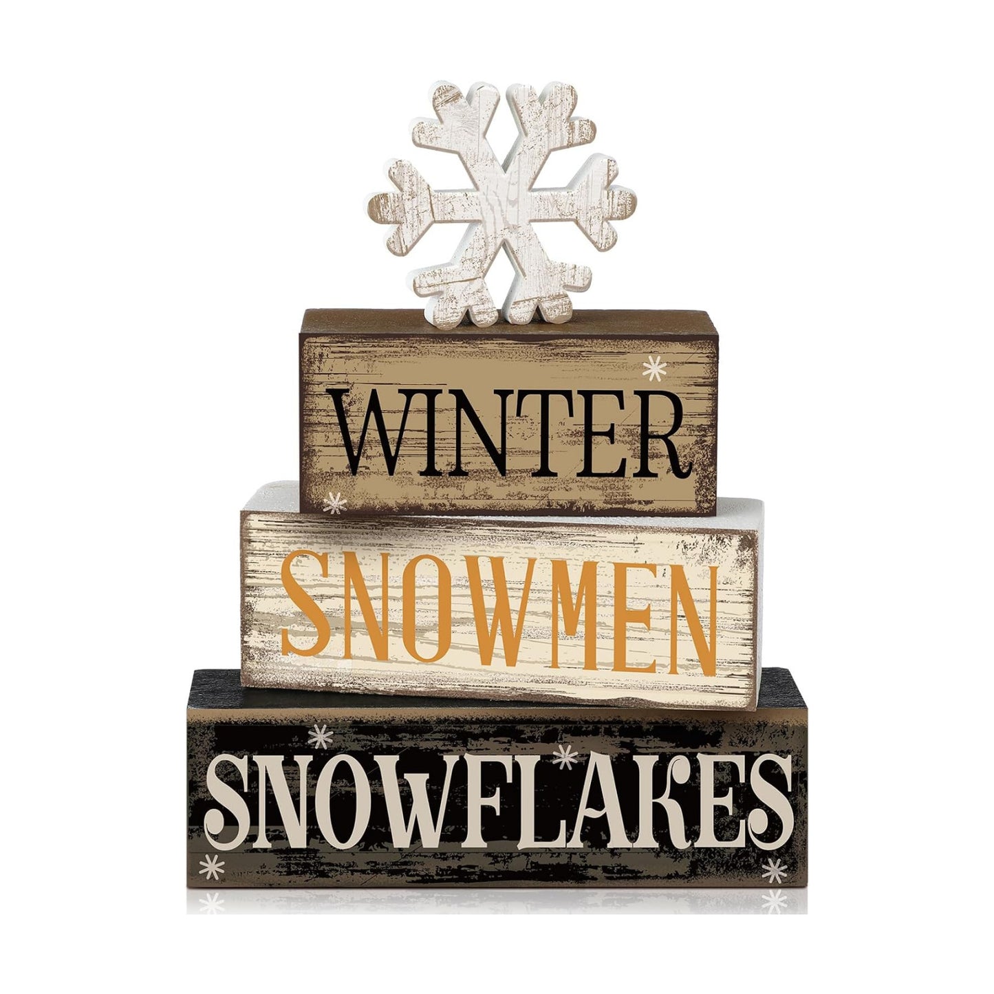 Moucuny 4 Pcs Wooden Block Signs Winter Tiered Tray Decor Farmhouse