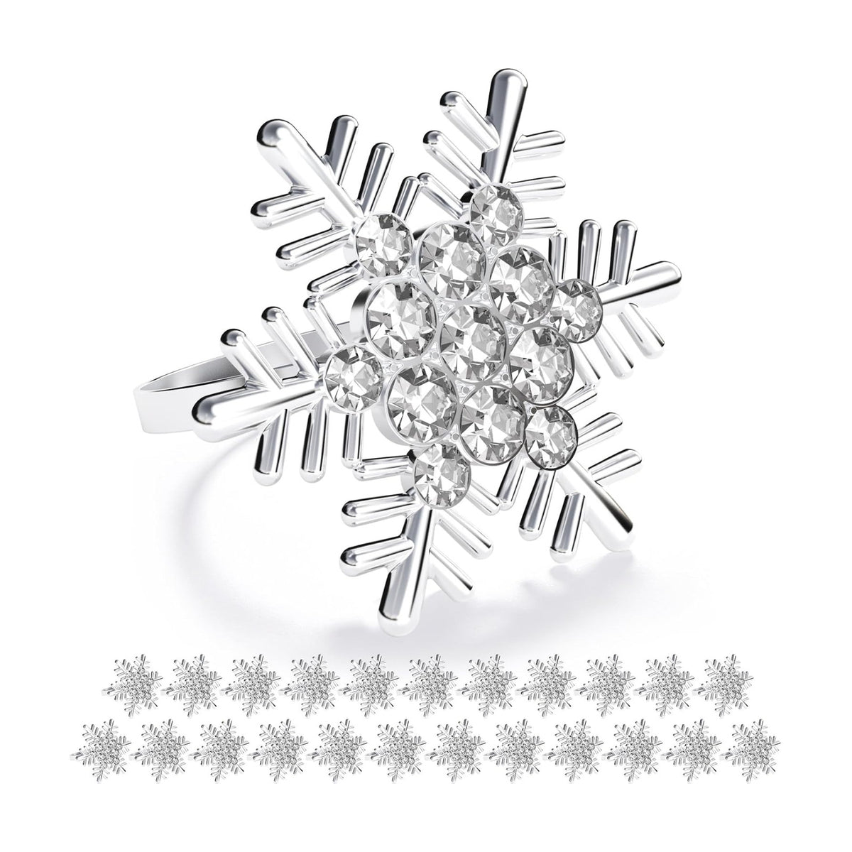 ZeeDix Christmas Silver Snowflake Napkin Rings Set of 24, Napkins Ring for Dinning Table - Rustic Dinner Tables Decoration for Wedding Receptions Christmas Thanksgiving Holiday Party Dinner Parties