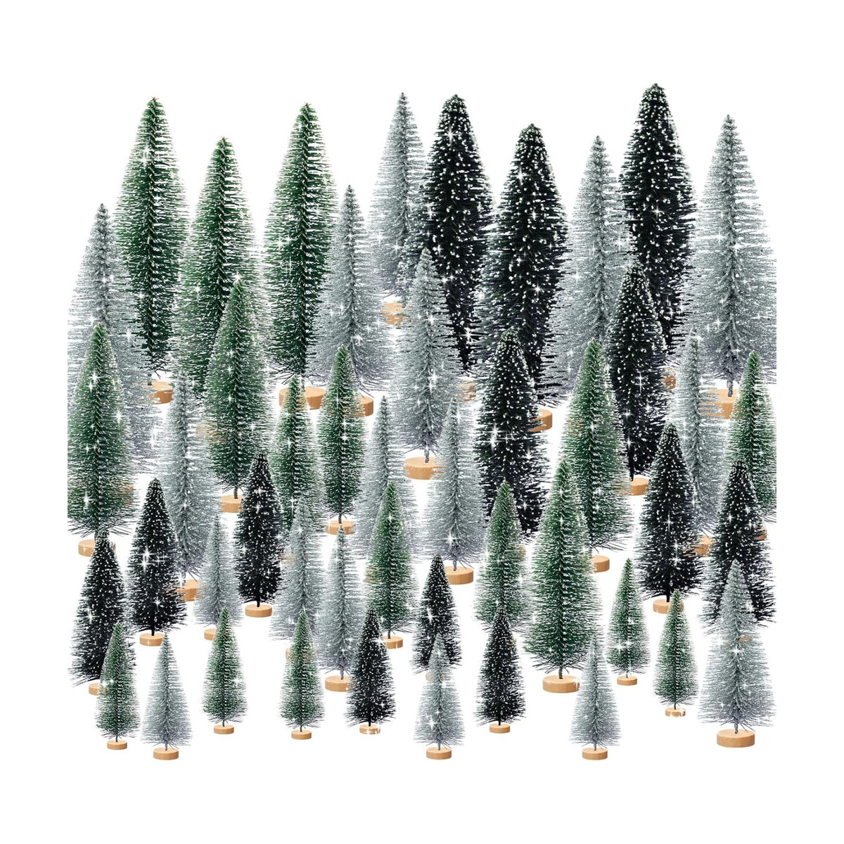 30pcs Tiny Christmas Trees for Christmas Decorations, Mini Artificial Christmas Tree Small with Snowflakes Bottle Brush Trees for Christmas Decor Party Home Table Top Winter Crafts Decorations