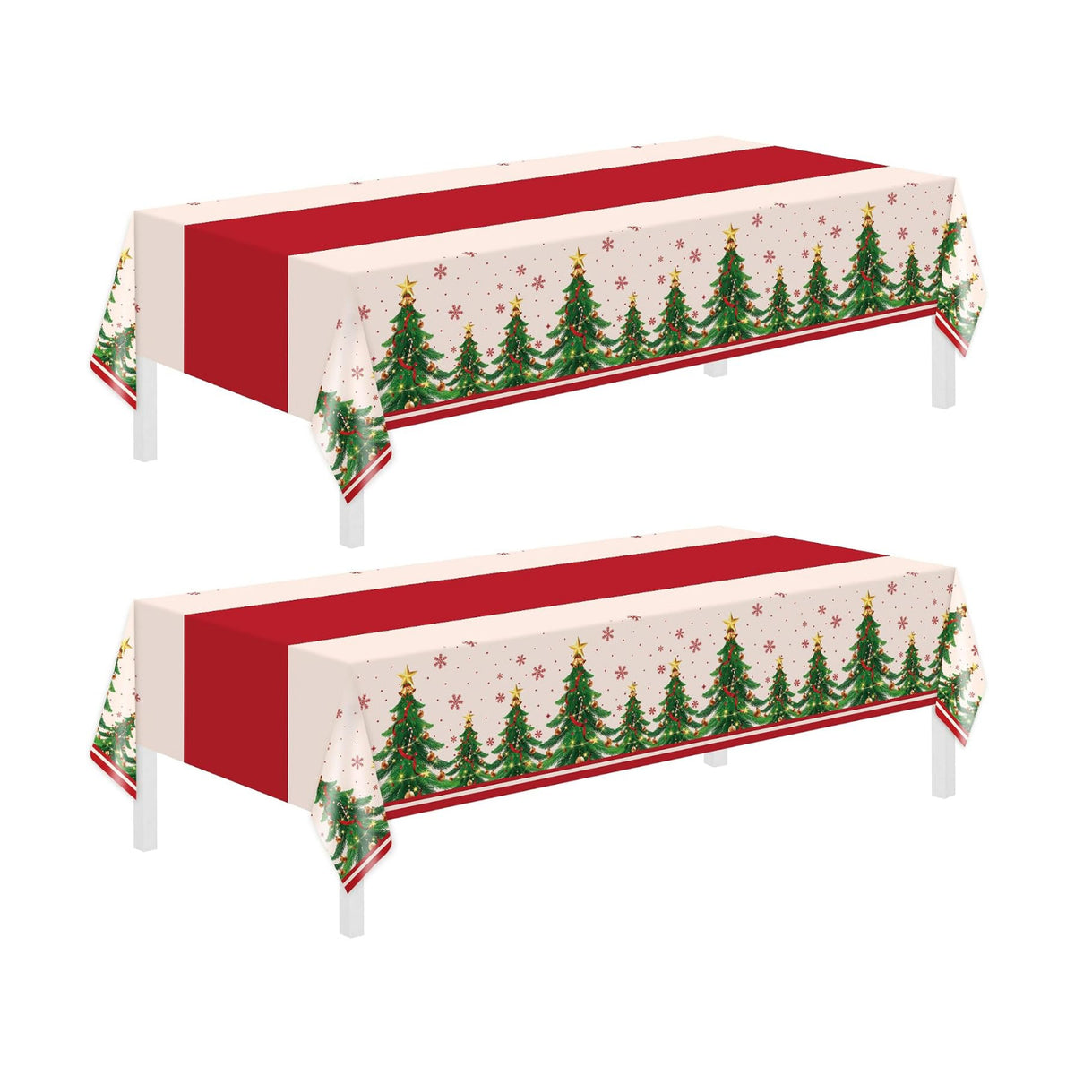 Childom 2 Pack Christmas Tablecloths,Christmas Party Decoration,54 x 108 Inch,Disposable Plastic Table Cloths Rectangular for Party Supplies,Xmas Tree Table Cover for Home,Dinner,Indoor,Outdoor,Picnic