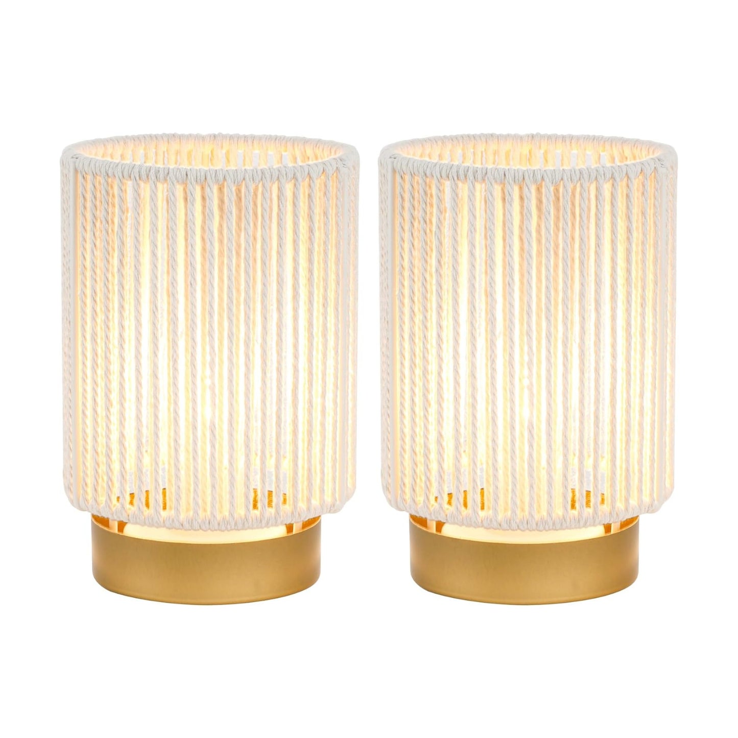 JHY DESIGN Set of 2 Braided Cotton Rope Table Lamp 6.5" Tall Battery Operated Lamp with 6 Hours Timer Beside Lamps