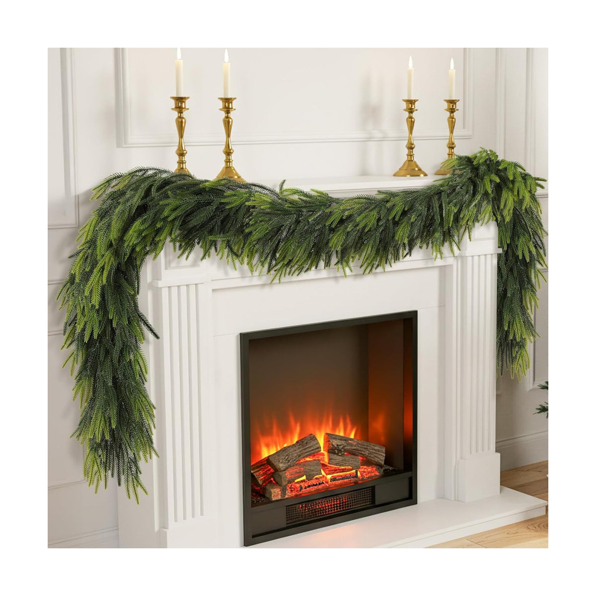 N&T NIETING 6FT Christmas Norfolk Pine Garland Real Touch Pine Artificial Faux Greenery Garlands Winter Christmas Garland for Table Mantle Fireplace Holiday Indoor Outdoor Xmas Decorations (1 Pcs)