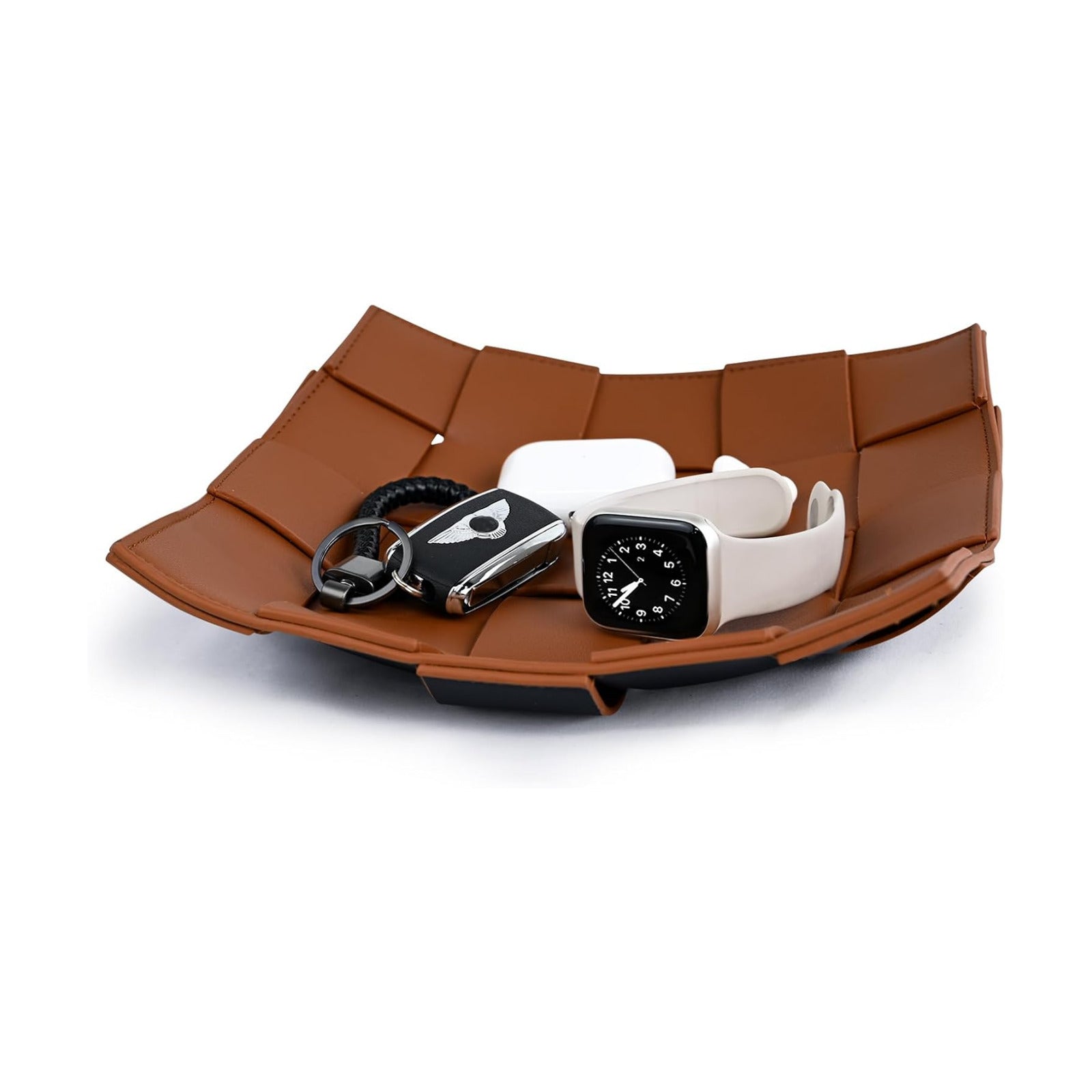 Valet Tray PU Leather Key Holder Bowl for Men Entryway Table Nightstand Desk Tray / Brown + Black