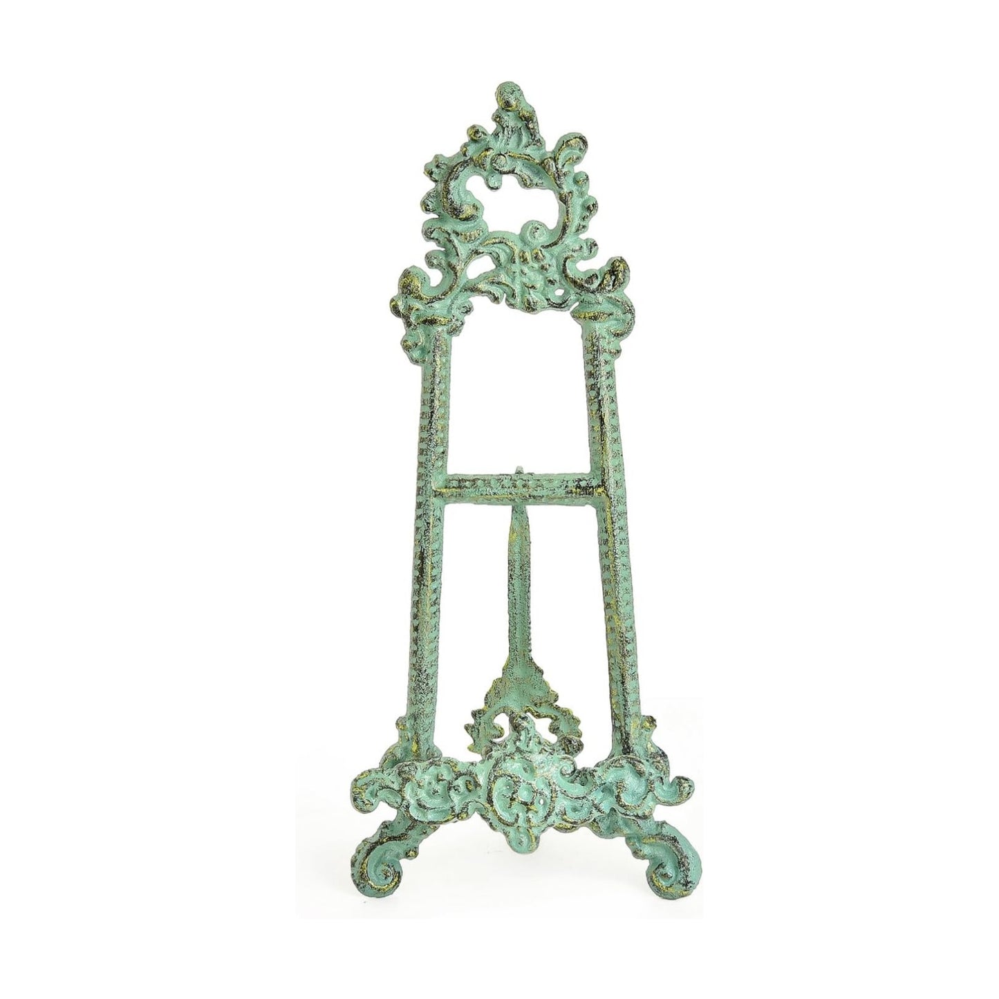 Sungmor Vintage Cast Iron Cookbook Stand, 15.5 Inches Tall Antique Green | Small Ornate Easel Fleur De Lis Stand,Table
