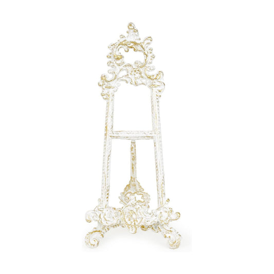 Sungmor Vintage Cast Iron Cookbook Stand, 15.5 Inches Tall Antique White | Small Ornate Easel Fleur De Lis Stand,Table