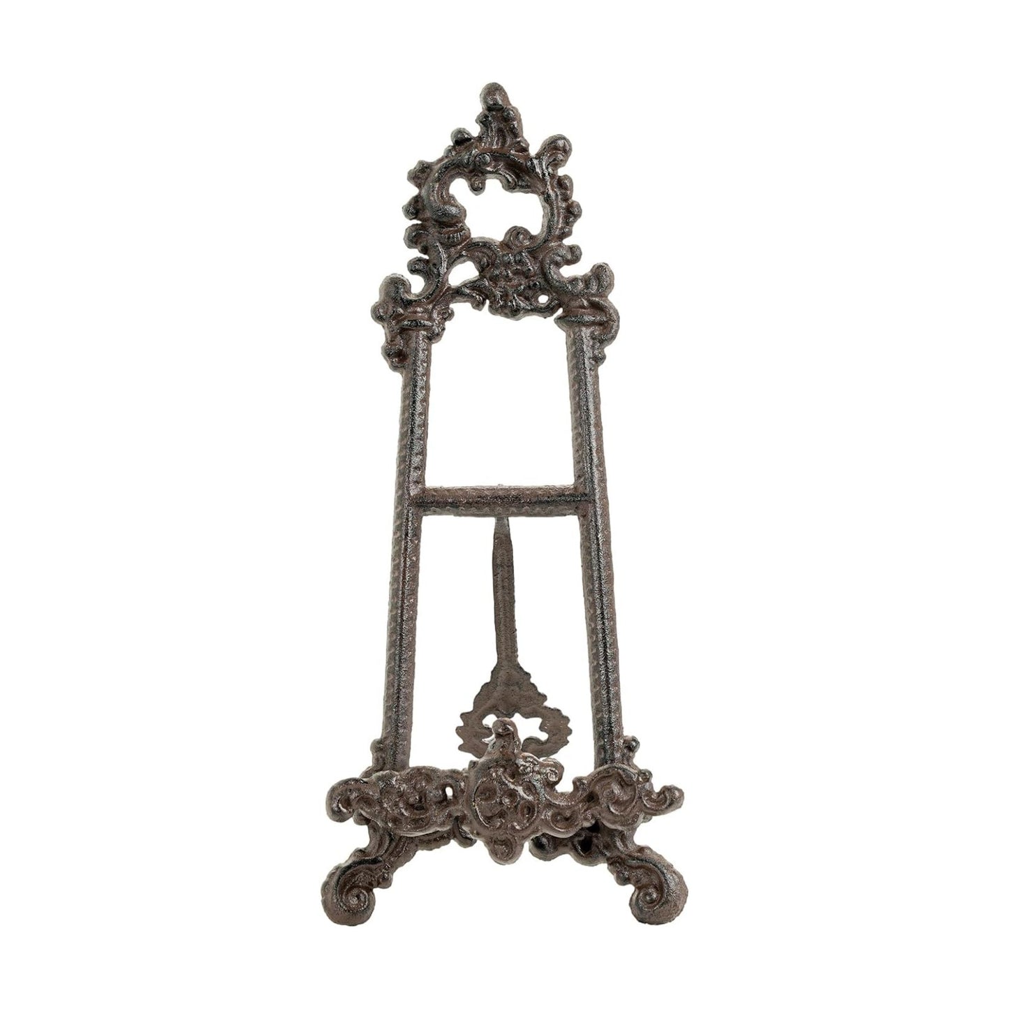 Sungmor Vintage Cast Iron Cookbook Stand, 15.5 Inches Tall Antique Brown | Small Ornate Easel Fleur De Lis Stand,Table