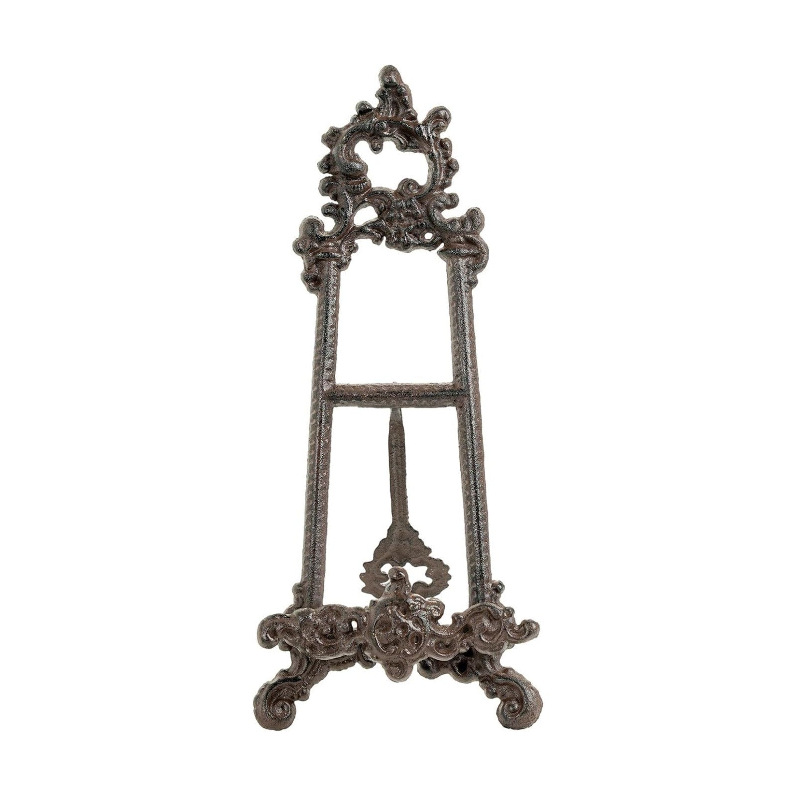 Sungmor Vintage Cast Iron Cookbook Stand, 15.5 Inches Tall Antique Brown | Small Ornate Easel Fleur De Lis Stand,Table