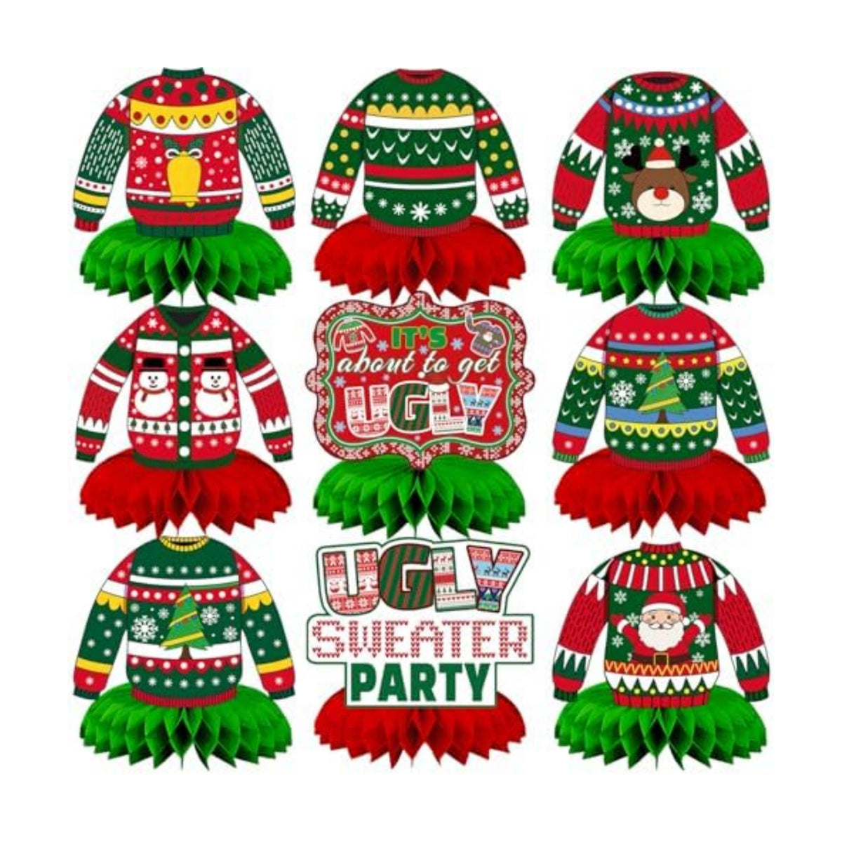 Christmas Ugly Sweater Party Decorations Honeycomb Centerpiece