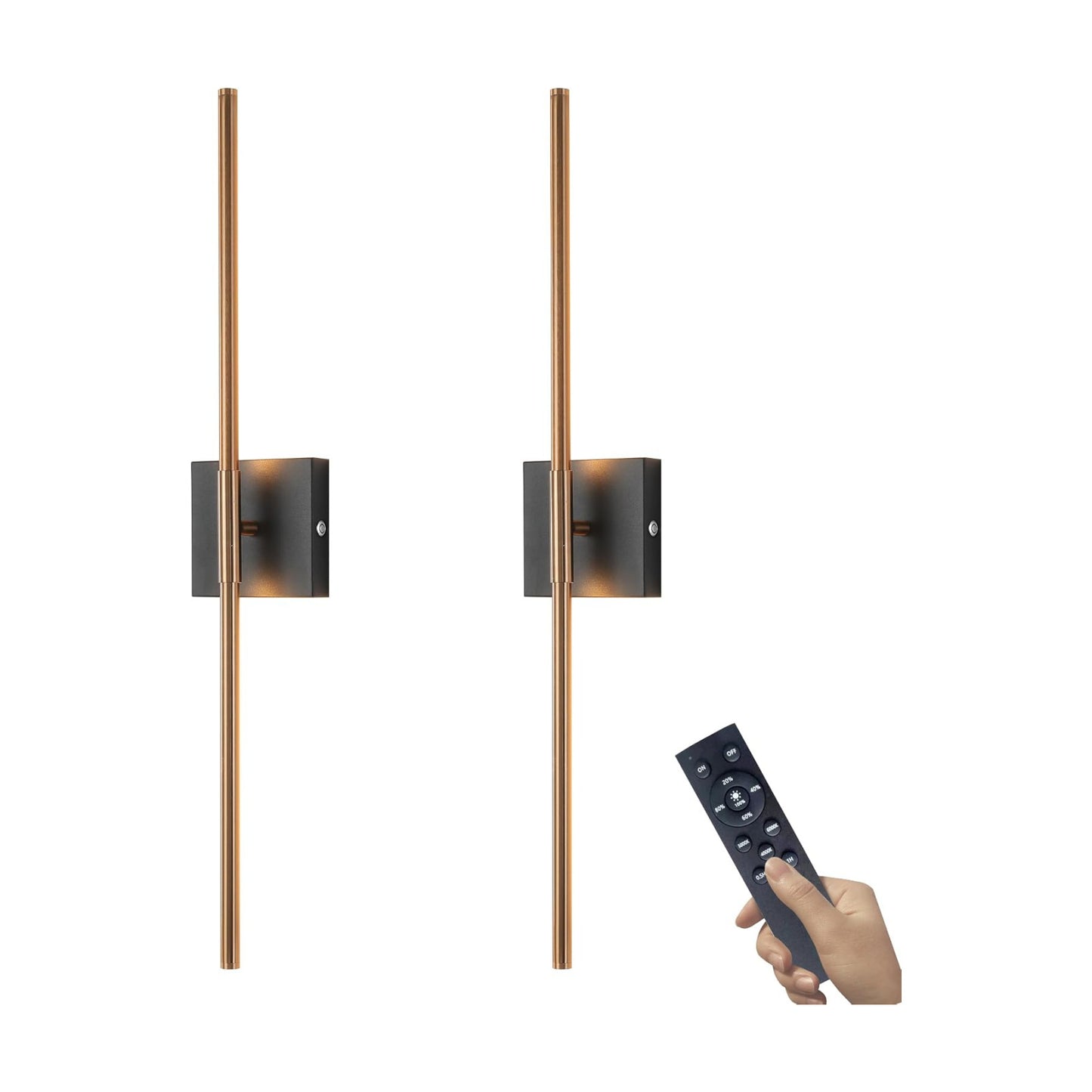 15800 mAh Battery Operated Wall Sconces with Remote Control, Dimmable Wall Sconces Set of Two 3000K LED Matte Black and