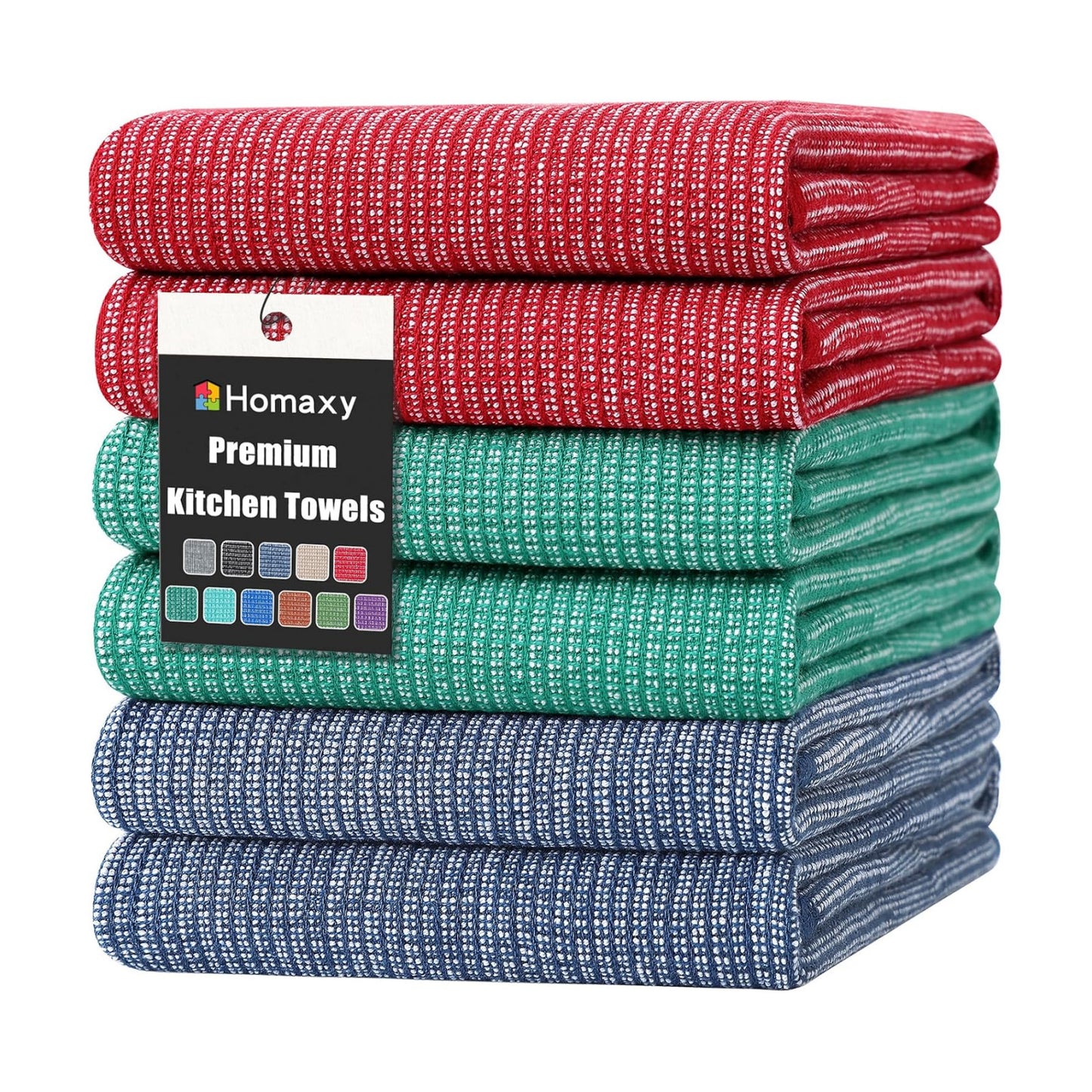 Homaxy 380 GSM Cotton Premium Kitchen Towels 6 Pack, 18"x 28", Mix | Flat and Terry Dish Towels, Highly Absorbent Tea