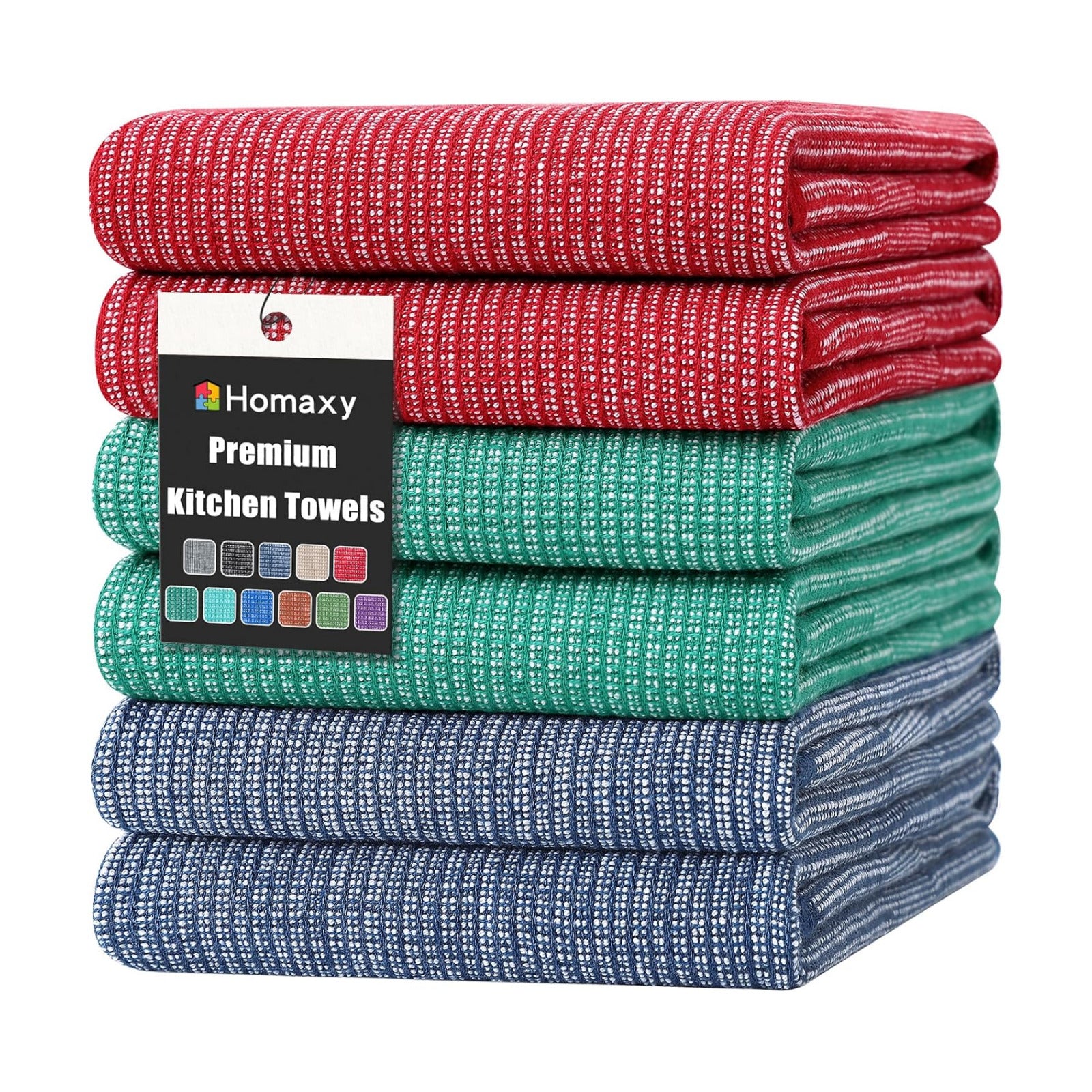 Homaxy 380 GSM Cotton Premium Kitchen Towels 6 Pack, 18"x 28", Mix | Flat and Terry Dish Towels, Highly Absorbent Tea